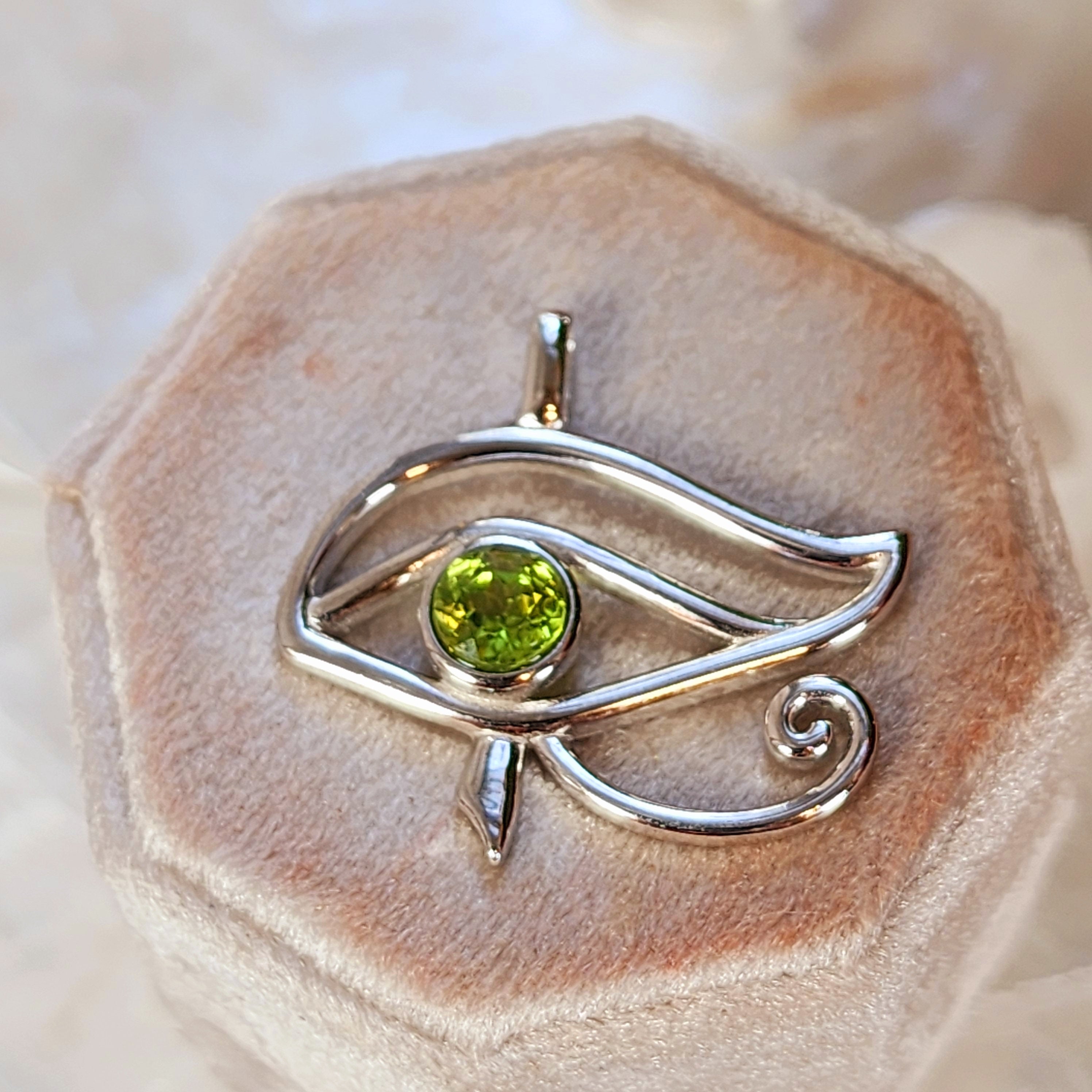 Peridot Eye of Horus Amulet Pendant .925 Silver for Good Luck, Prosperity & Protection