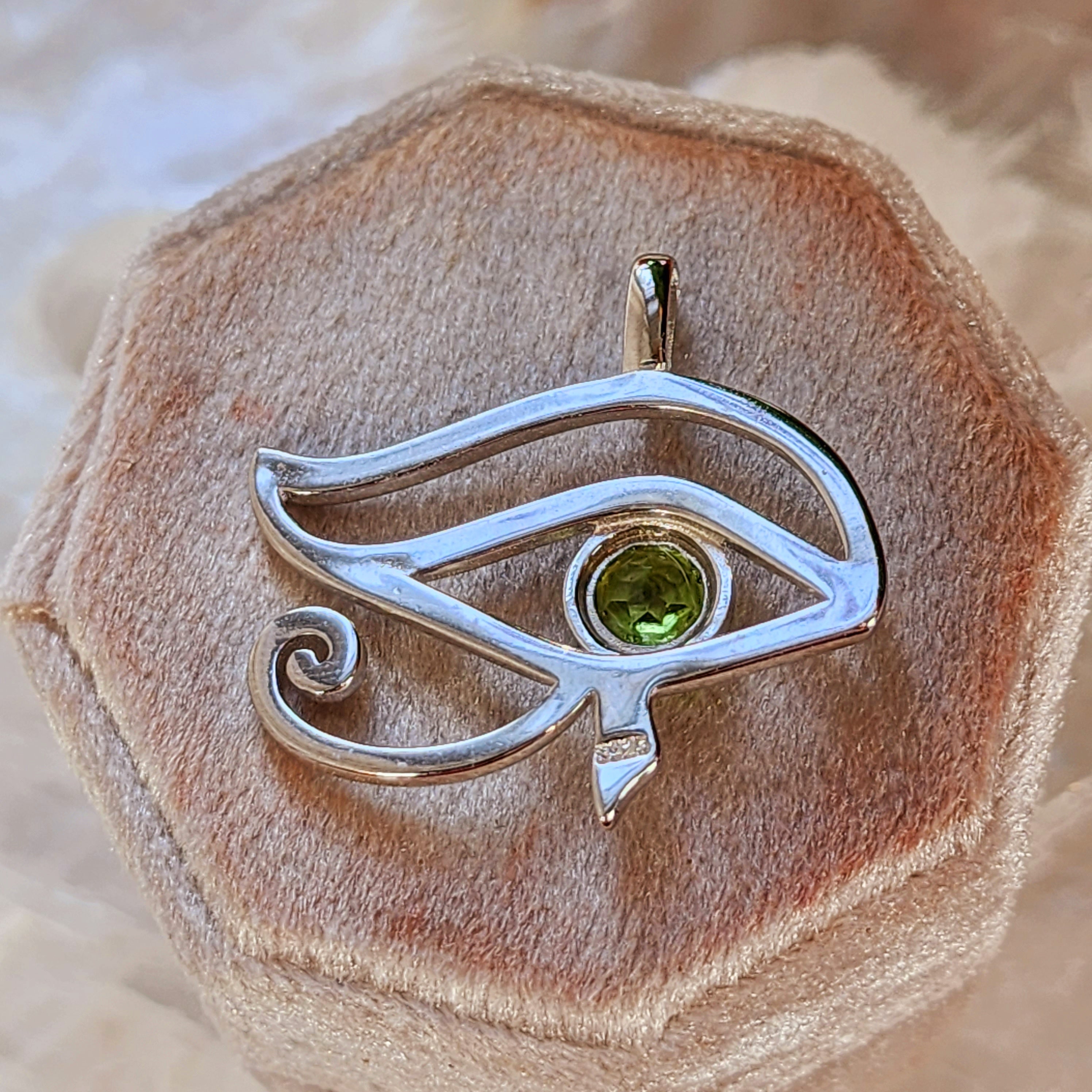 Peridot Eye of Horus Amulet Pendant .925 Silver for Good Luck, Prosperity & Protection