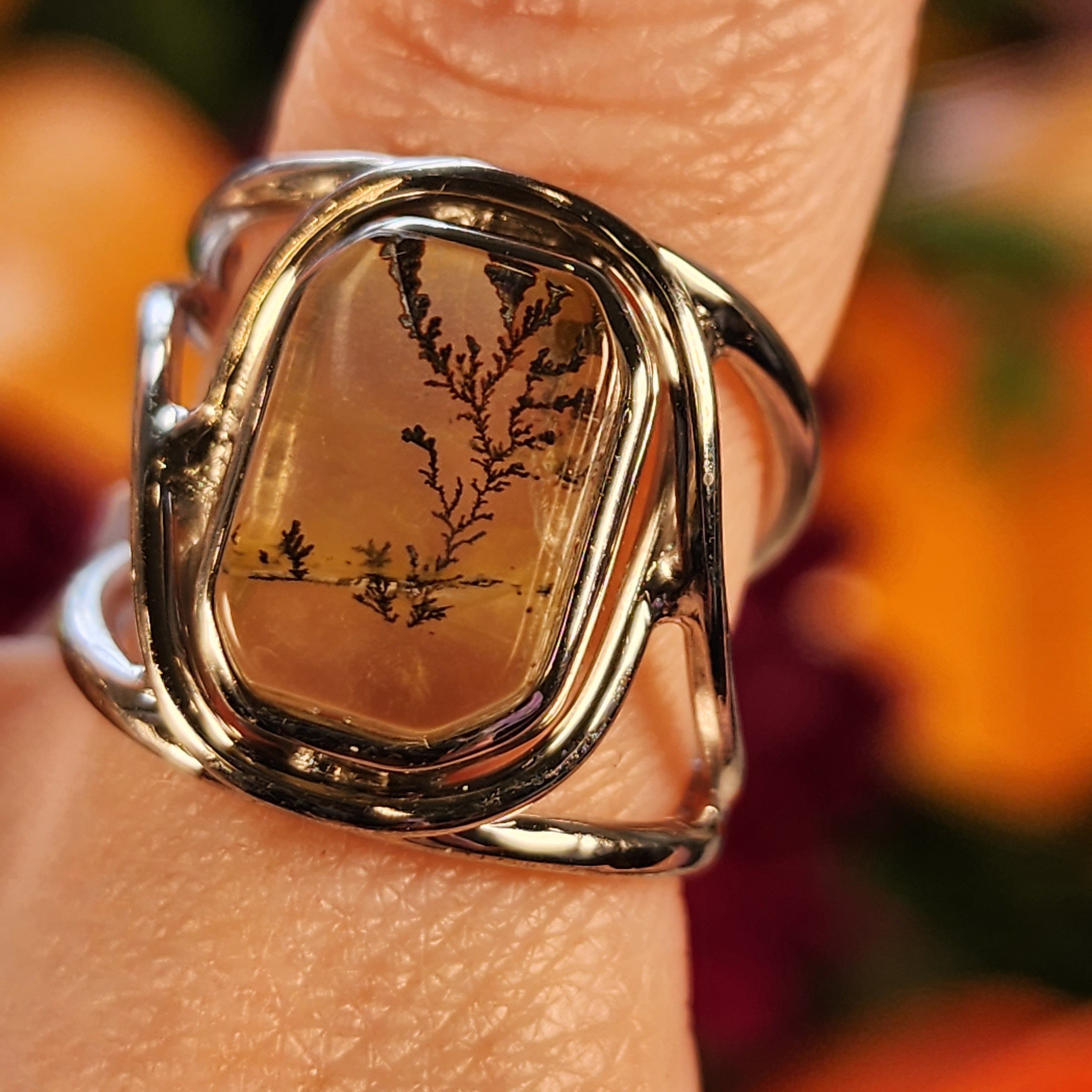 Dendritic Girasol Quartz with Golden Healer Finger Cuff Adjustable Ring .925 Silver for Master Healing, Grounding & Transformation