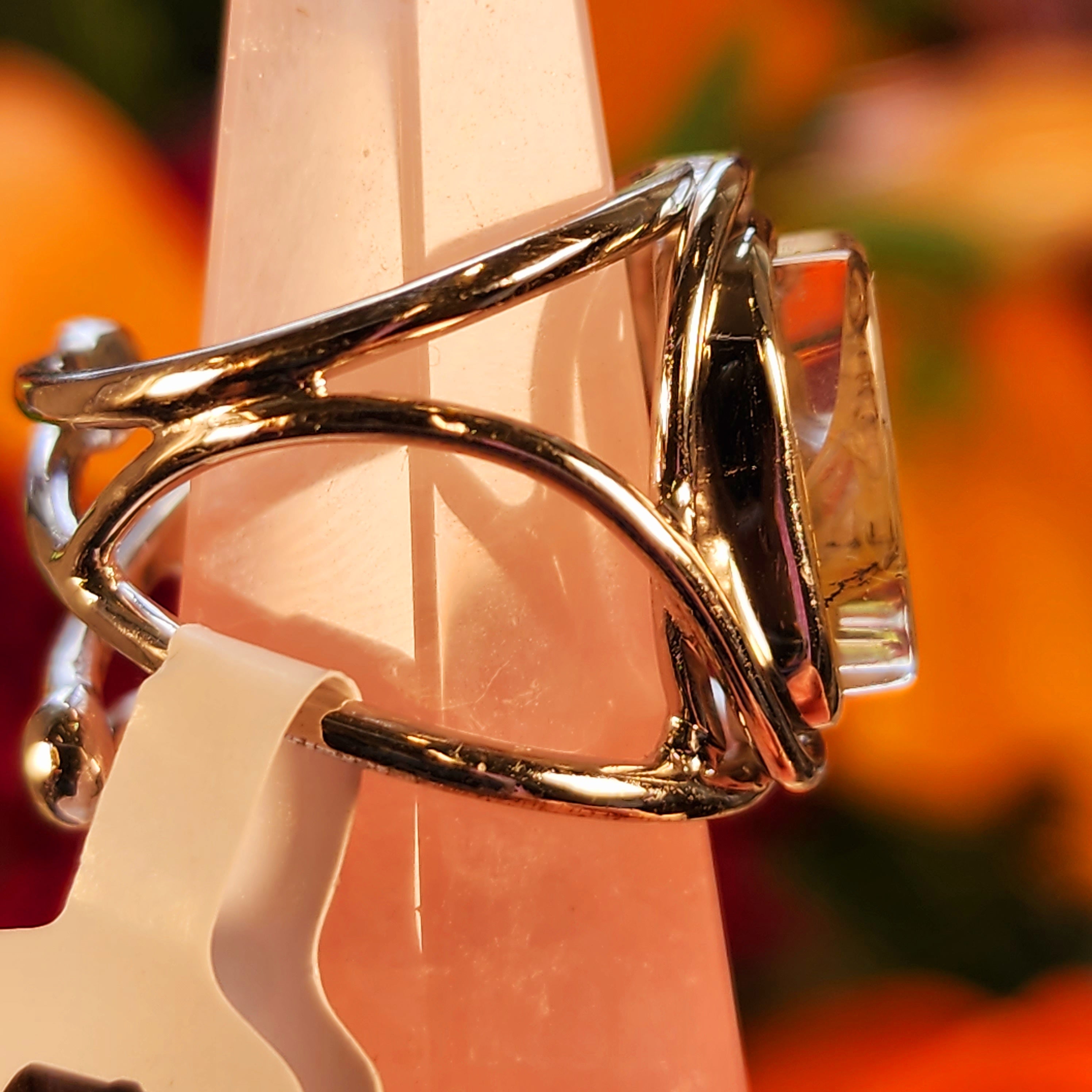 Dendritic Girasol Quartz with Golden Healer Finger Cuff Adjustable Ring .925 Silver for Master Healing, Grounding & Transformation