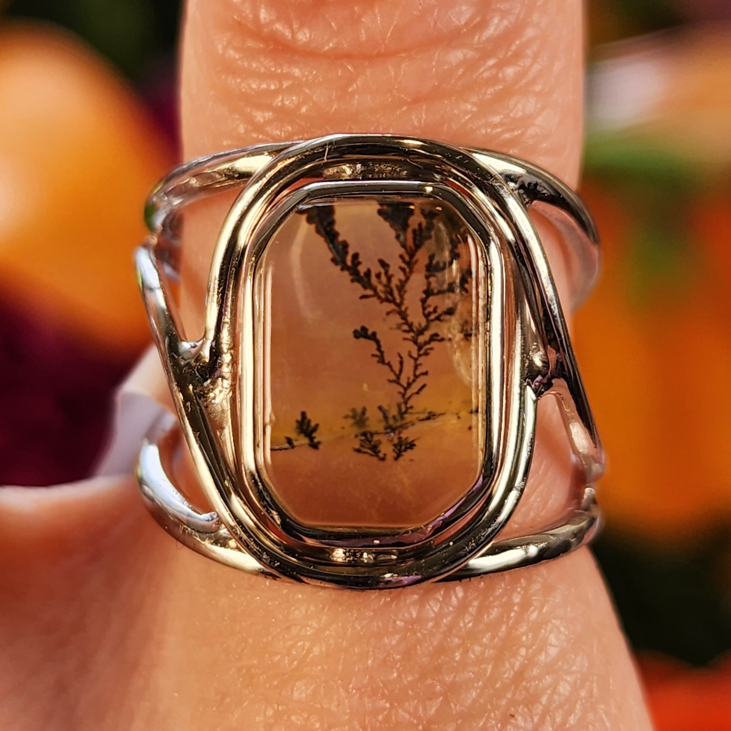 Dendritic Girasol Quartz with Golden Healer Finger Cuff Adjustable Ring .925 Silver for Master Healing, Grounding & Transformation