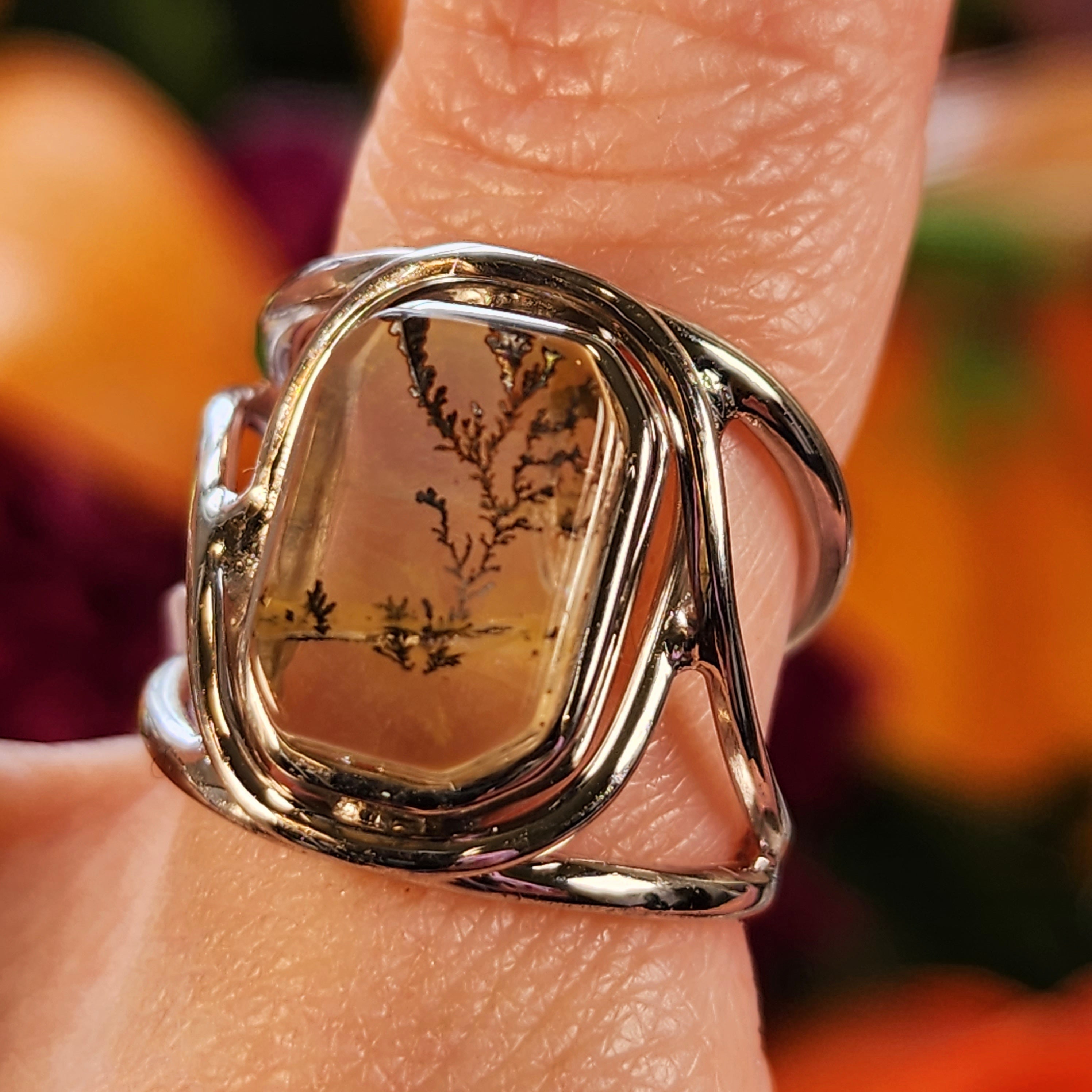 Dendritic Girasol Quartz with Golden Healer Finger Cuff Adjustable Ring .925 Silver for Master Healing, Grounding & Transformation