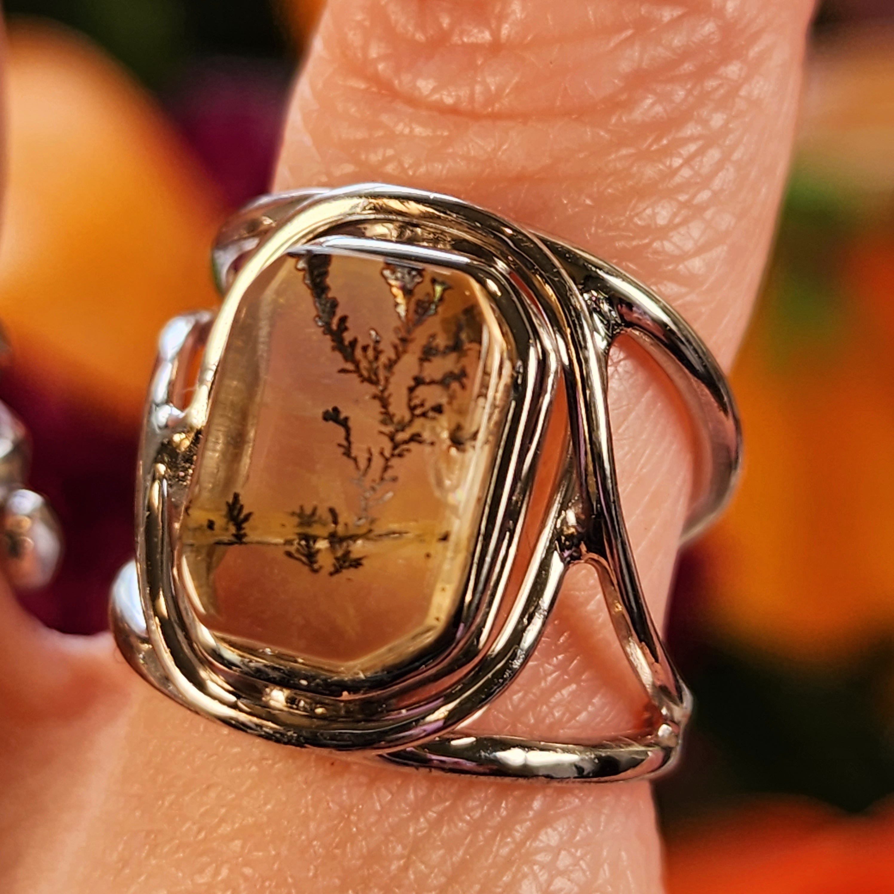 Dendritic Girasol Quartz with Golden Healer Finger Cuff Adjustable Ring .925 Silver for Master Healing, Grounding & Transformation