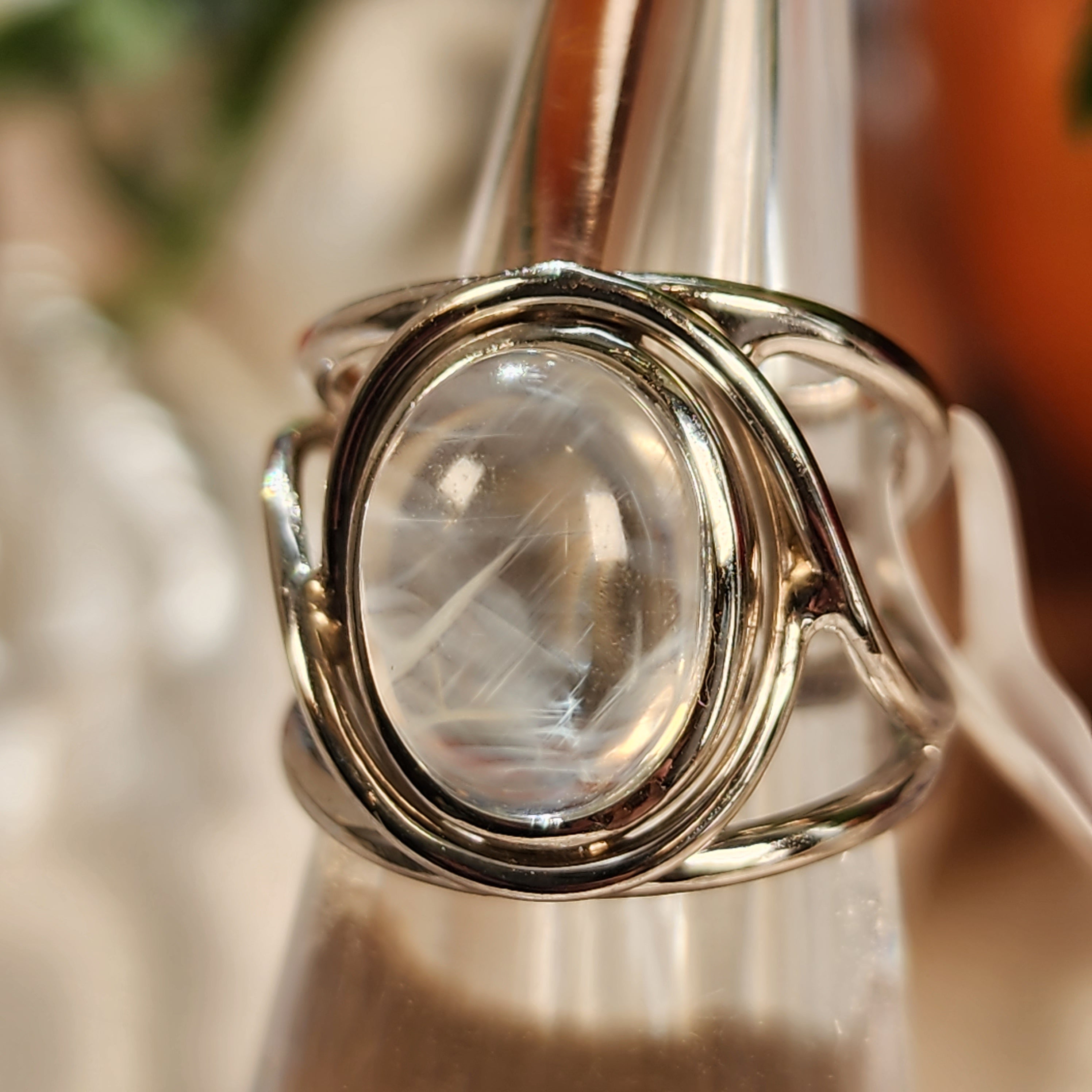 Blue Smoke Lemurian Quartz Finger Cuff Adjustable Ring .925 Silver for Ascension, Connection with Guides and Meditation