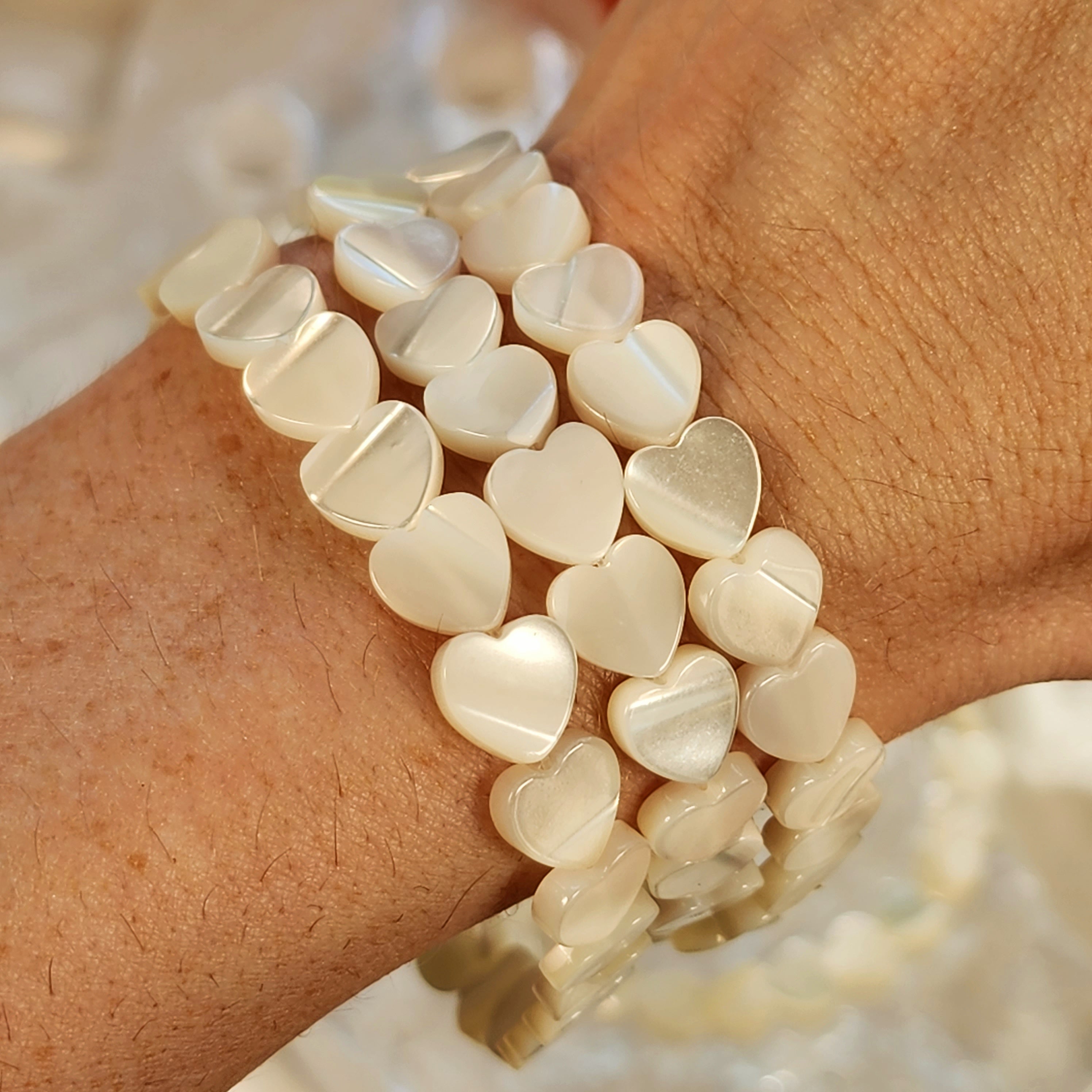 Mother of Pearl Heart Bracelet for Calm Emotions, Intuition and Stress Relief