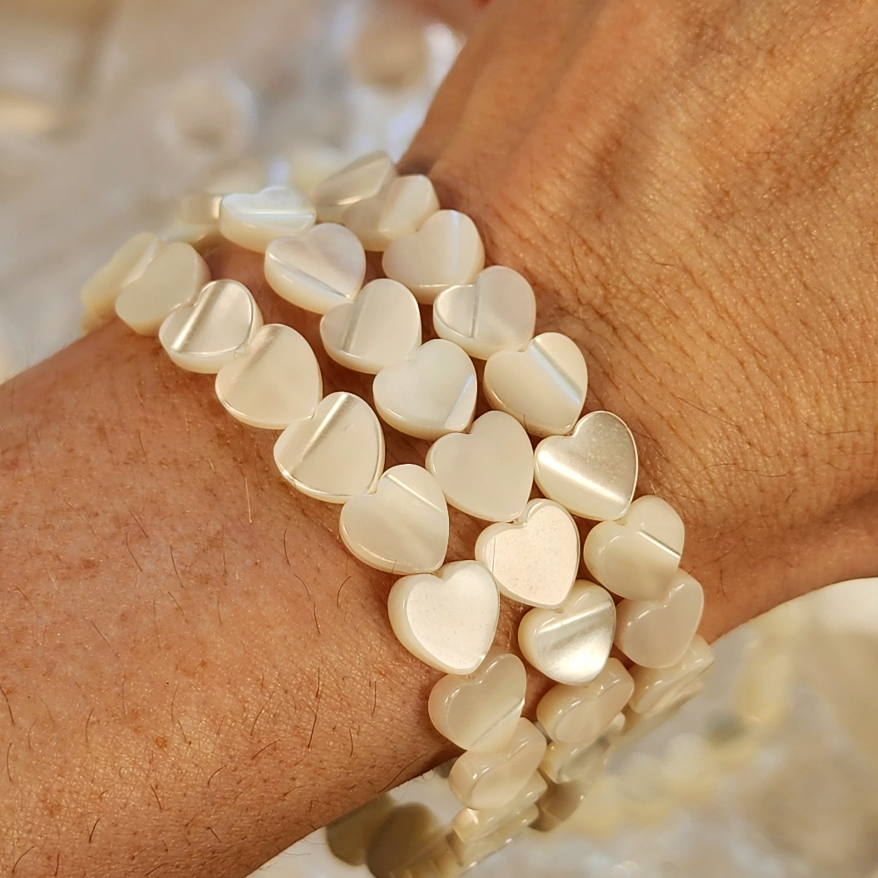 Mother of Pearl Heart Bracelet for Calm Emotions, Intuition and Stress Relief