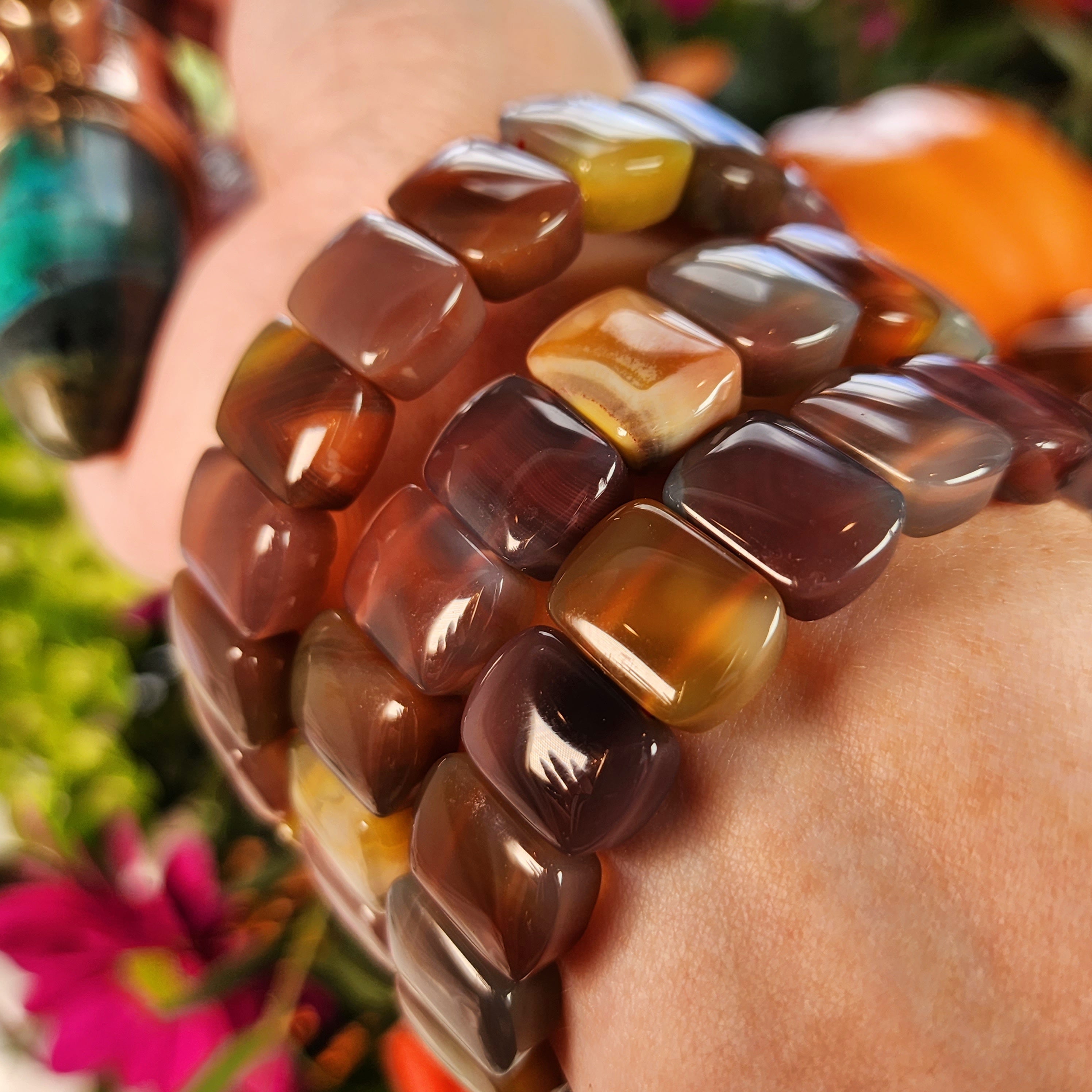 Yanyuan Agate Stretchy Bangle Bracelet for Achieving Goals, Confidence and Health