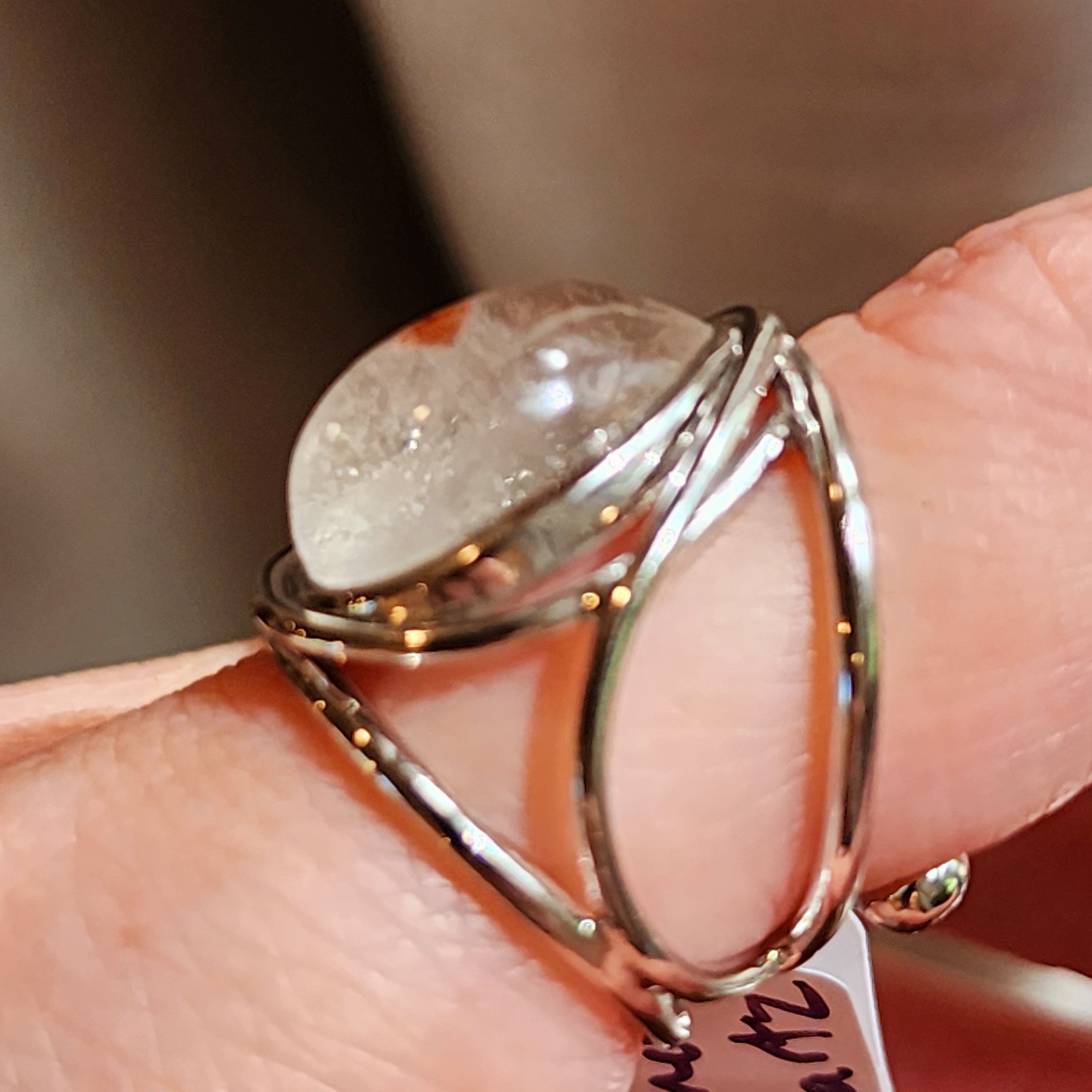 Garnet in Quartz Finger Cuff Adjustable Ring .925 Silver for Manifesting Health, Grounding and Stability