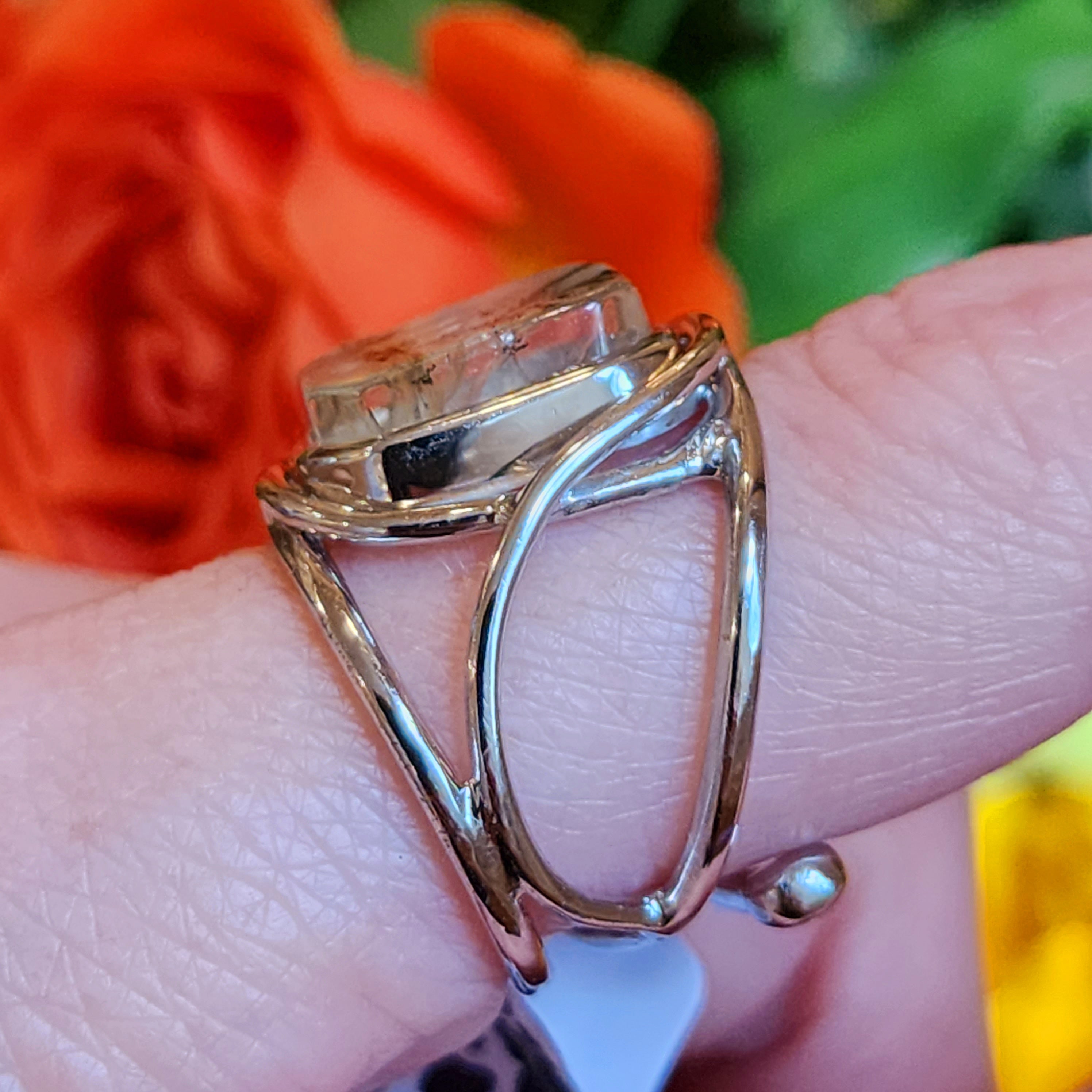 Dendritic Girasol Quartz with Golden Healer Finger Cuff Adjustable Ring .925 Silver for Master Healing, Grounding & Transformation