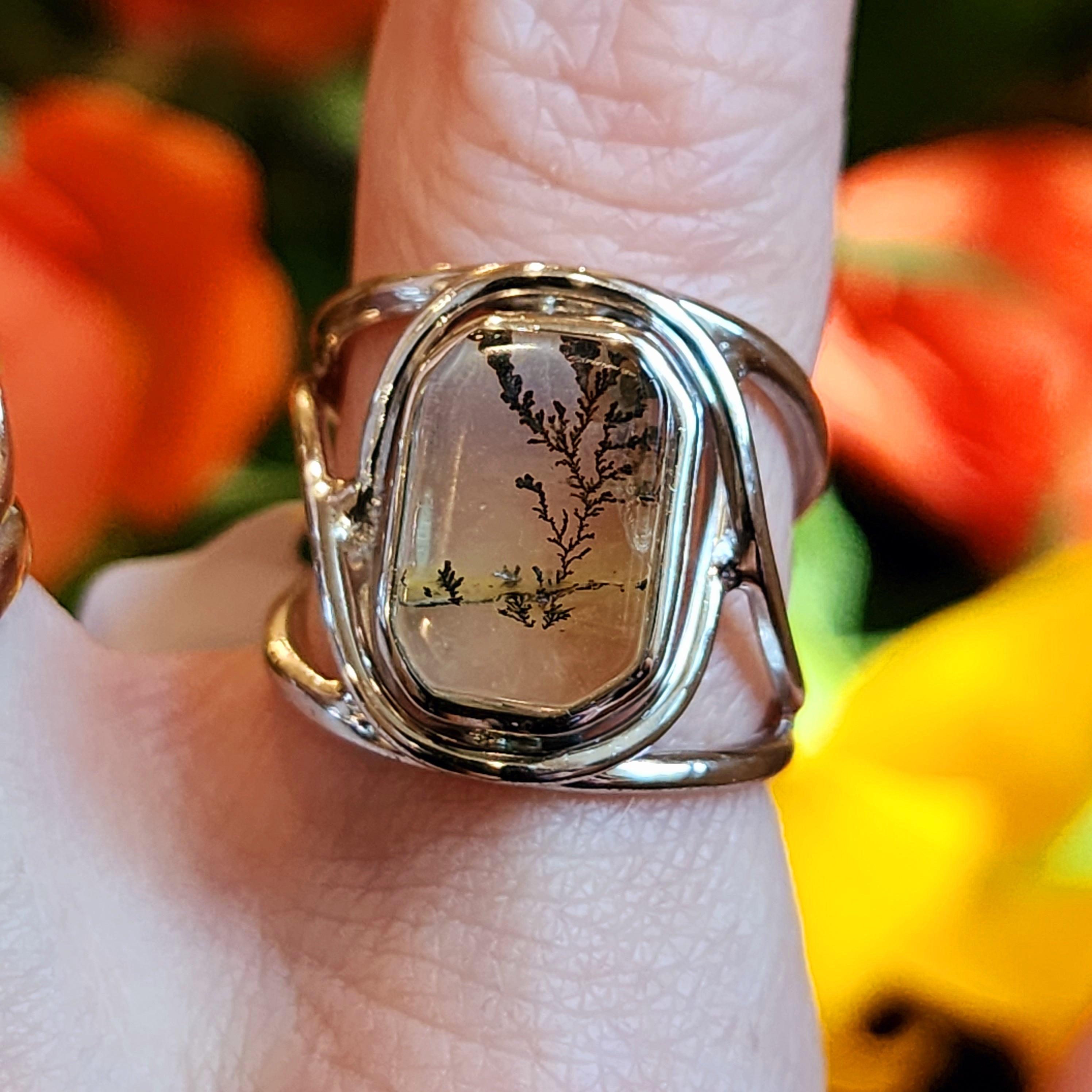 Dendritic Girasol Quartz with Golden Healer Finger Cuff Adjustable Ring .925 Silver for Master Healing, Grounding & Transformation