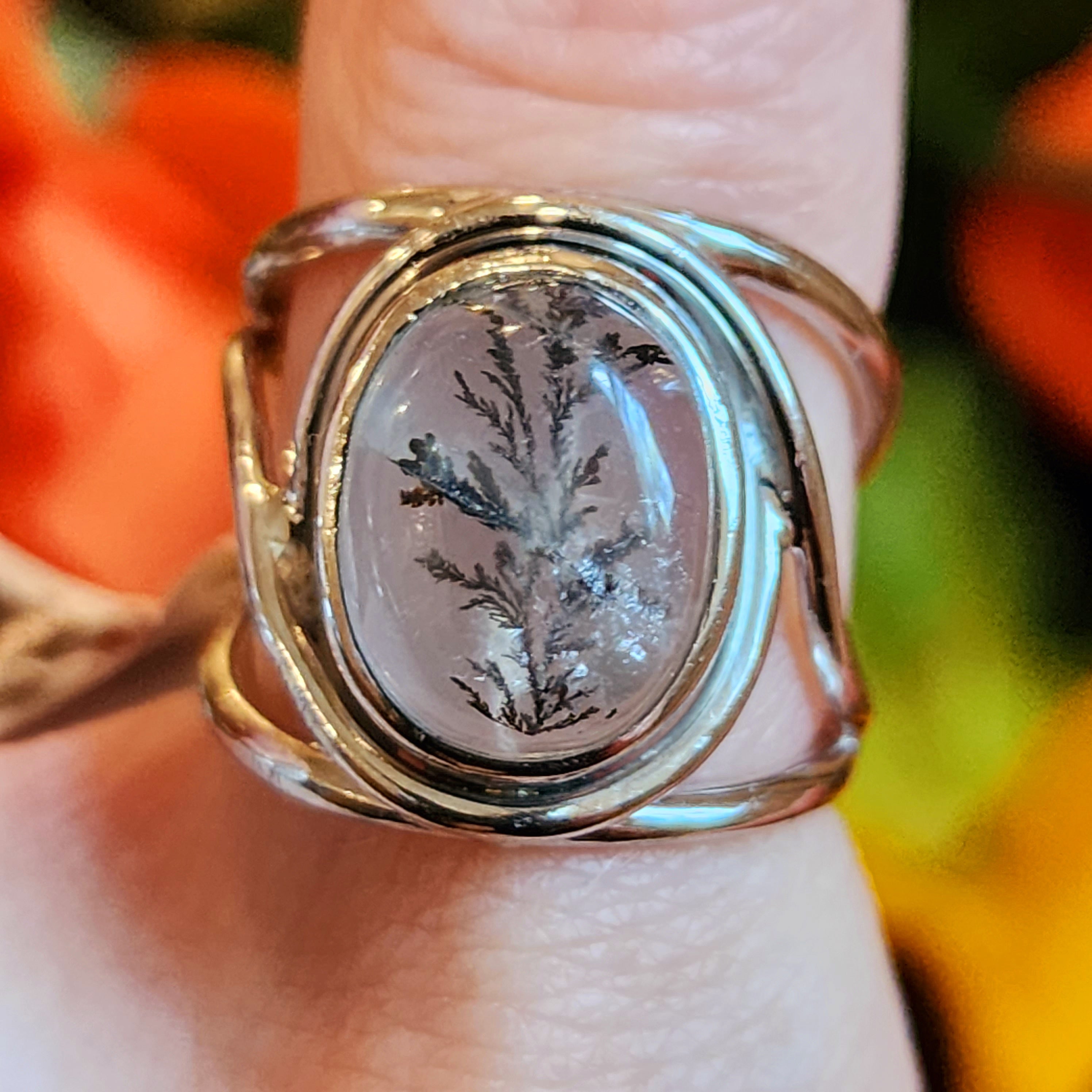 Dendritic Girasol Quartz with Golden Healer Finger Cuff Adjustable Ring .925 Silver for Master Healing, Grounding & Transformation