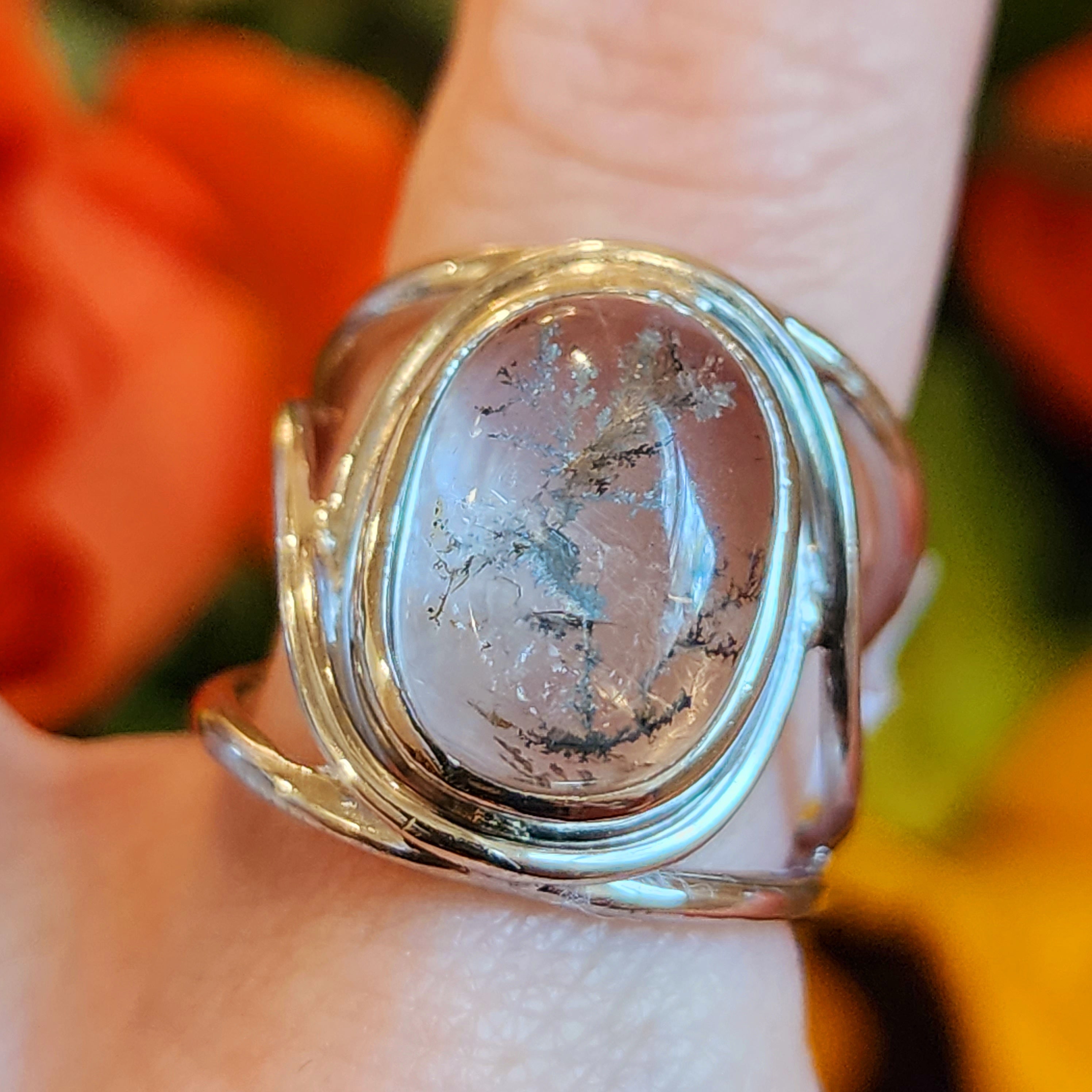 G Rasool Rin Dendritic Girasol Quartz with Golden Healer Finger Cuff Adjustable Rin ...