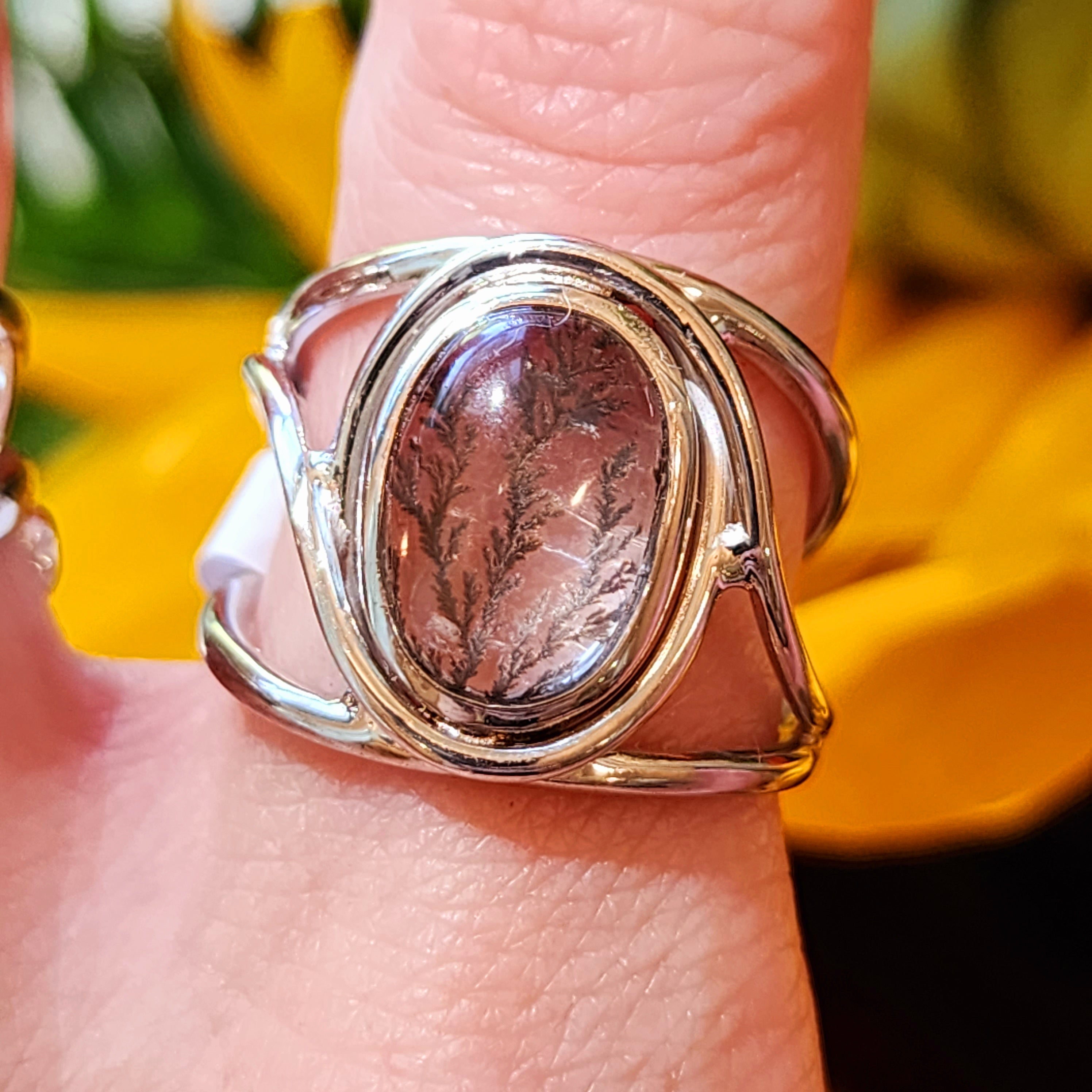 Dendritic Girasol Quartz with Golden Healer Finger Cuff Adjustable Ring .925 Silver for Master Healing, Grounding & Transformation