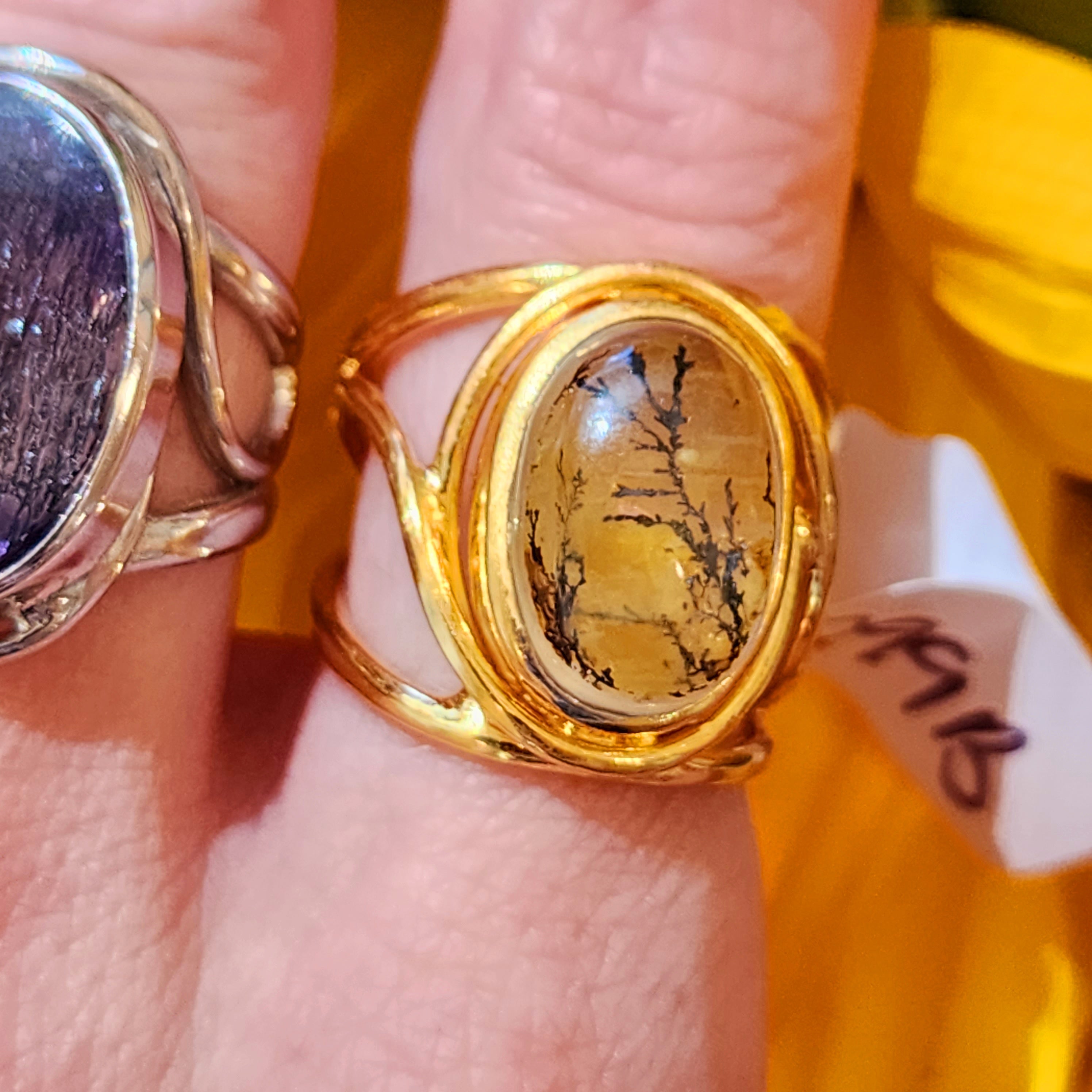 Dendritic Girasol Quartz with Golden Healer Finger Cuff Adjustable Ring 24K Gold Plated .925 Silver for Master Healing, Grounding & Transformation