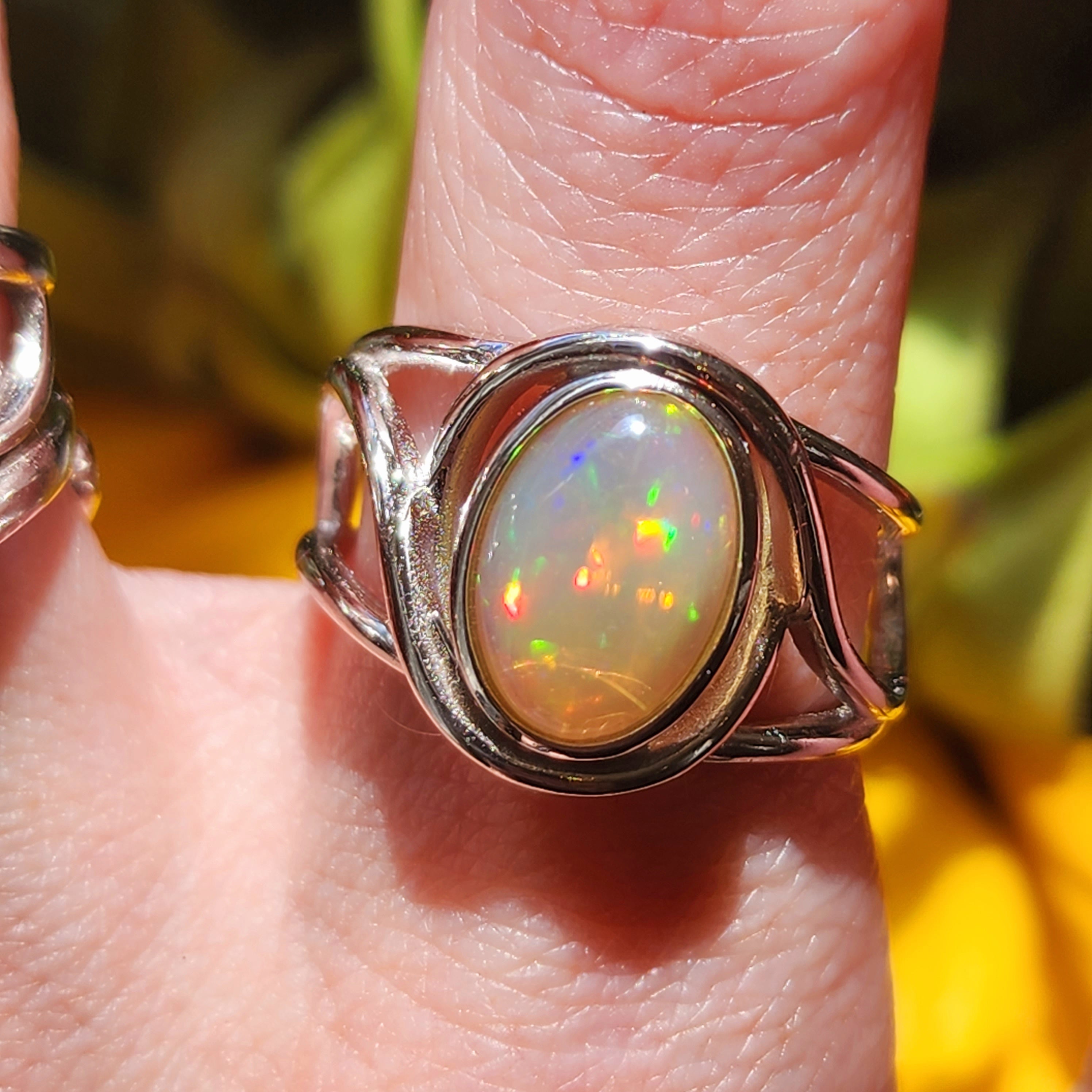Welo Opal Finger Cuff Adjustable Ring .925 Silver for Good Luck, Transformation and Joy