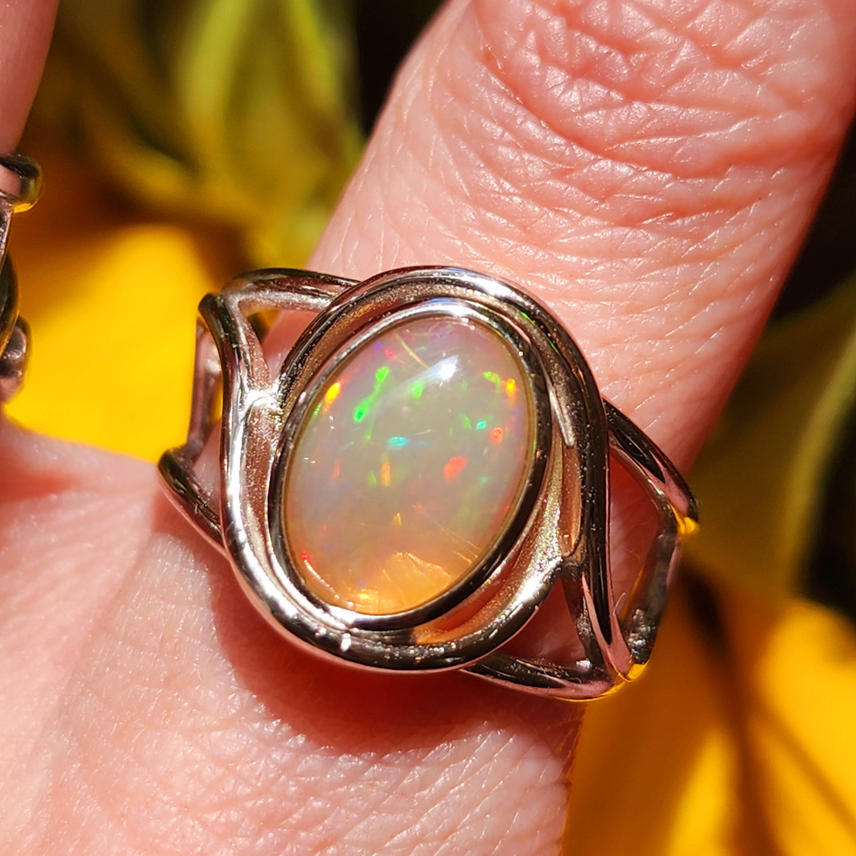 Welo Opal Finger Cuff Adjustable Ring .925 Silver for Good Luck, Transformation and Joy