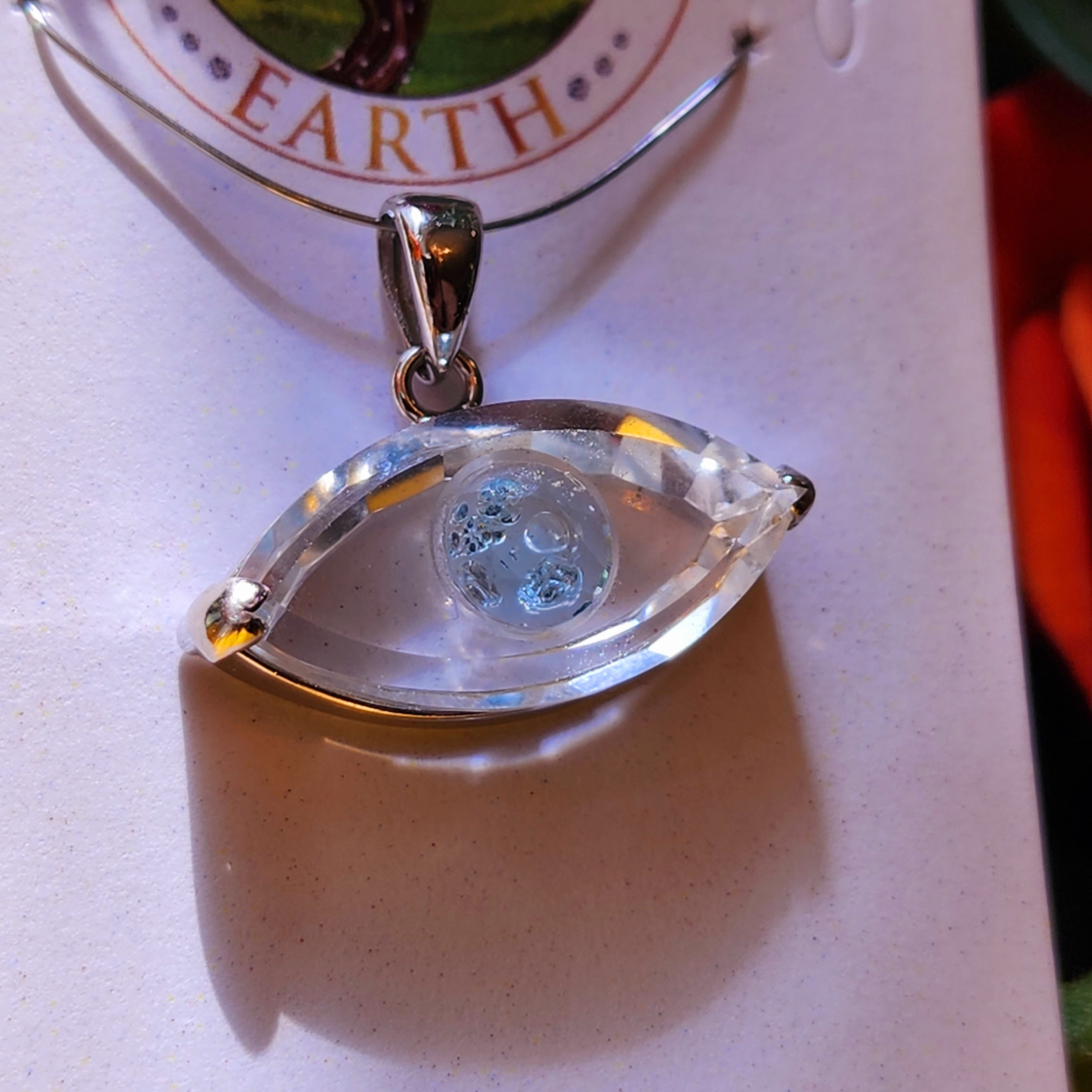 Clear Quartz Evil Eye with Blue Topaz Inlay Pendant .925 Silver for Protection and Manifesting