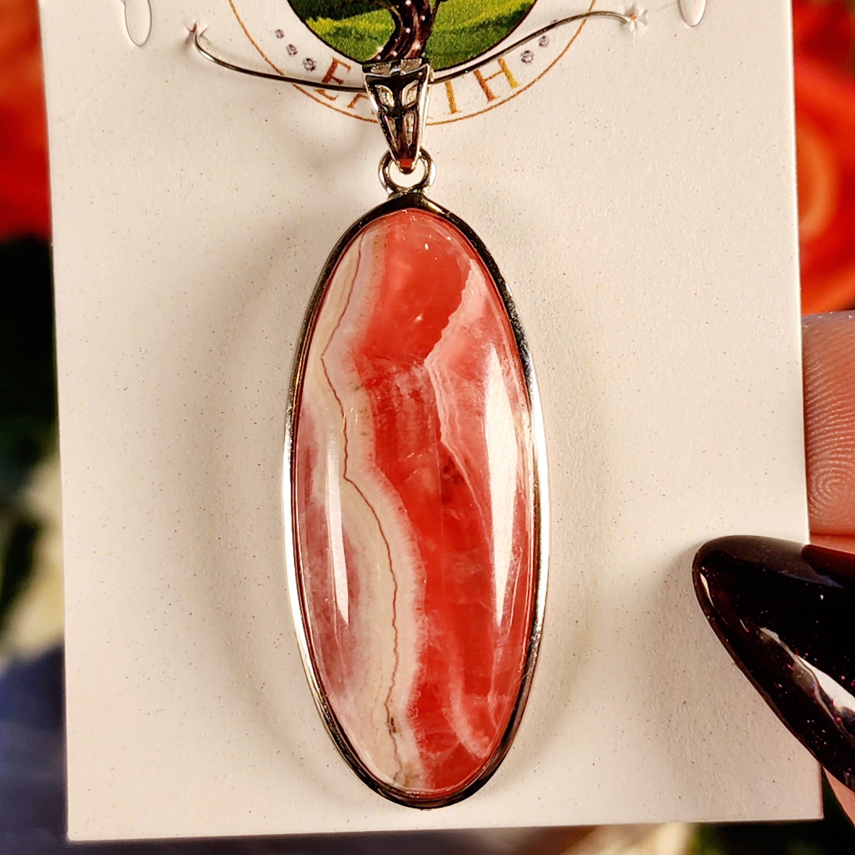 Rhodochrosite Pendant .925 Silver for Emotional and Trauma Healing