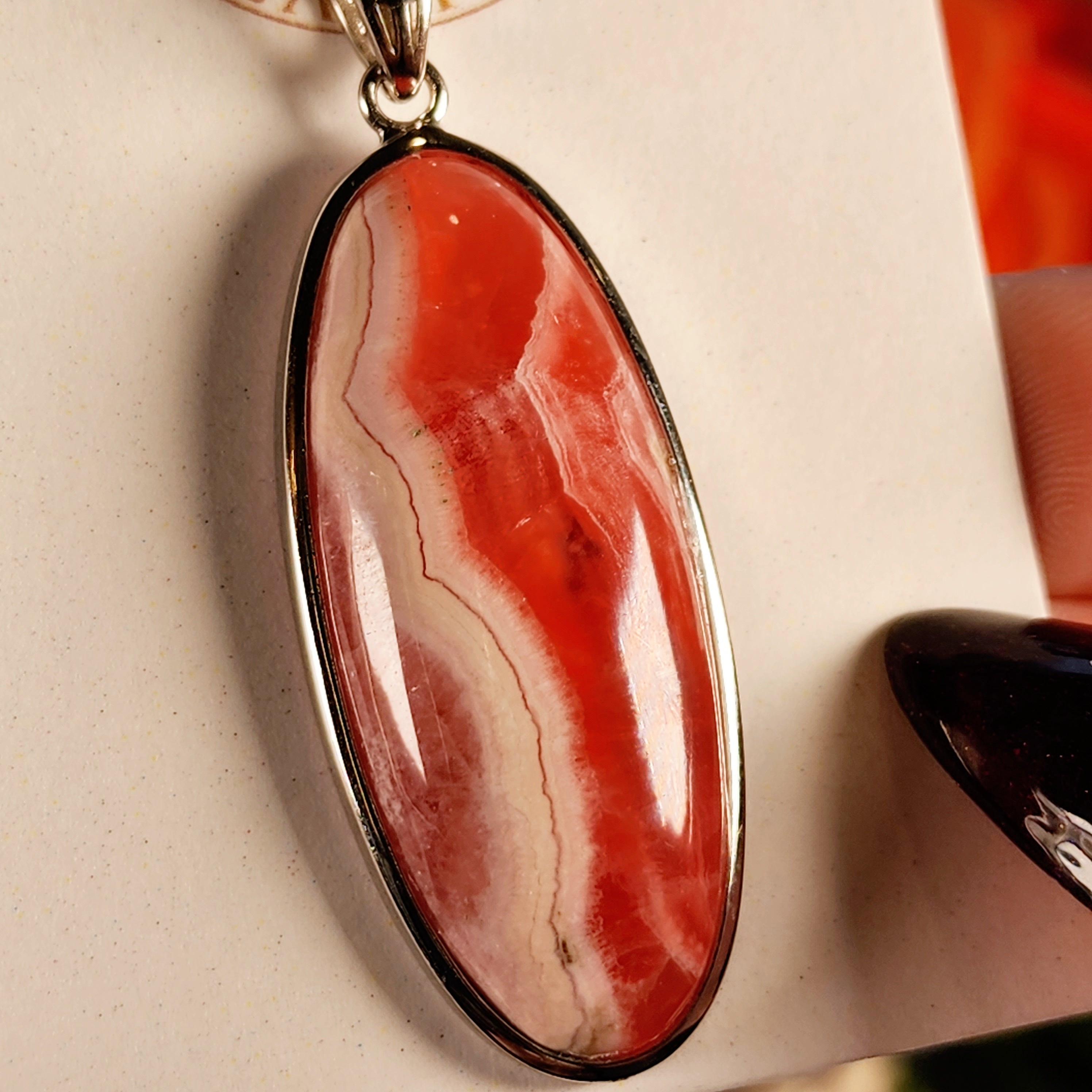 Rhodochrosite Pendant .925 Silver for Emotional and Trauma Healing