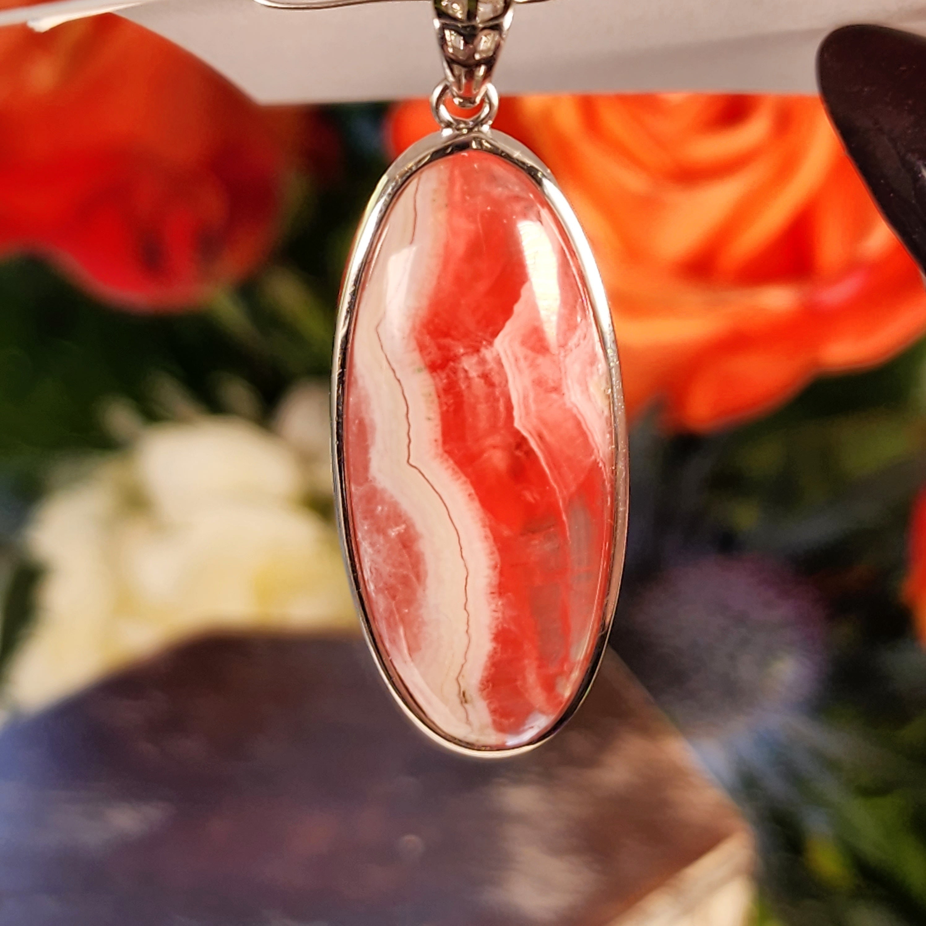 Rhodochrosite Pendant .925 Silver for Emotional and Trauma Healing