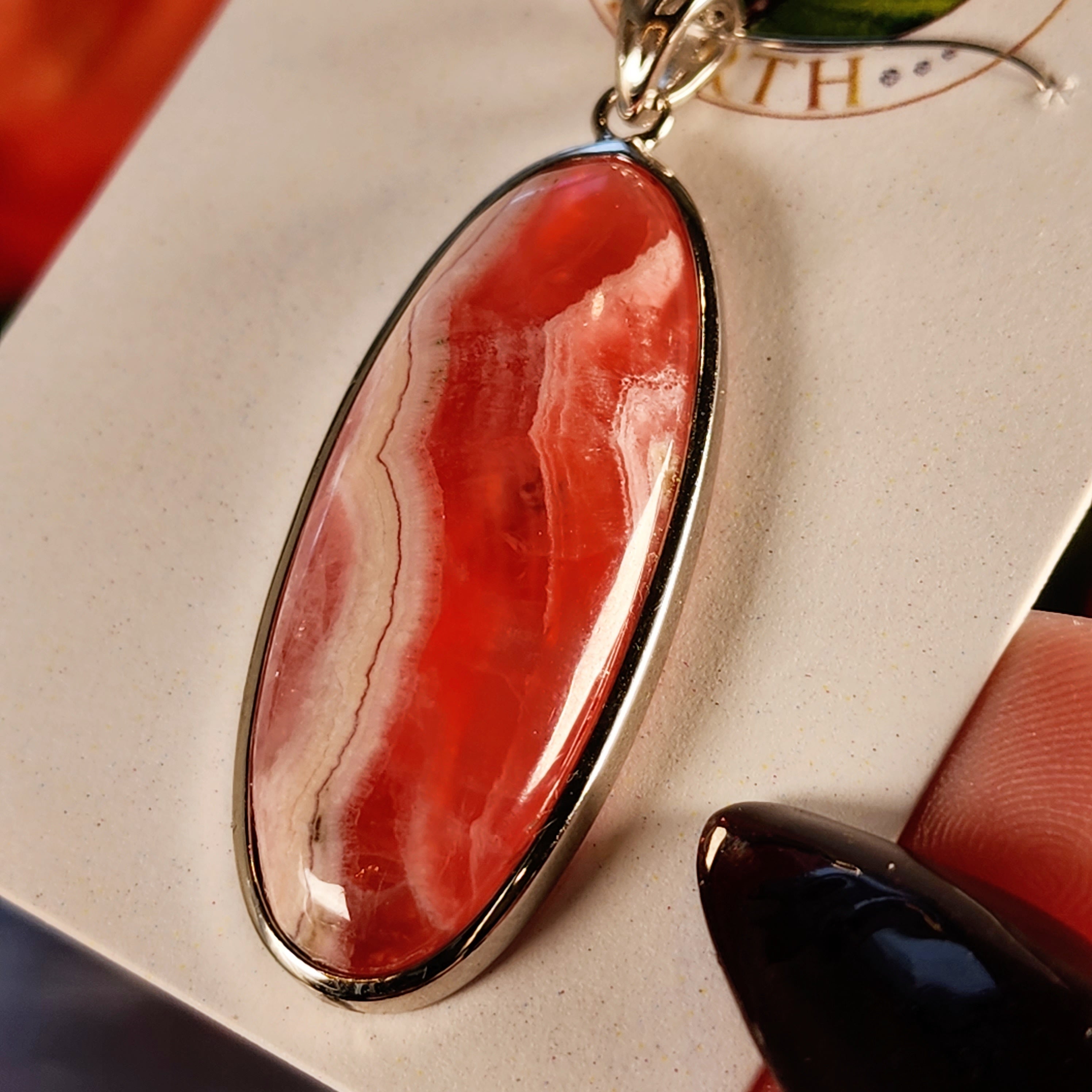 Rhodochrosite Pendant .925 Silver for Emotional and Trauma Healing