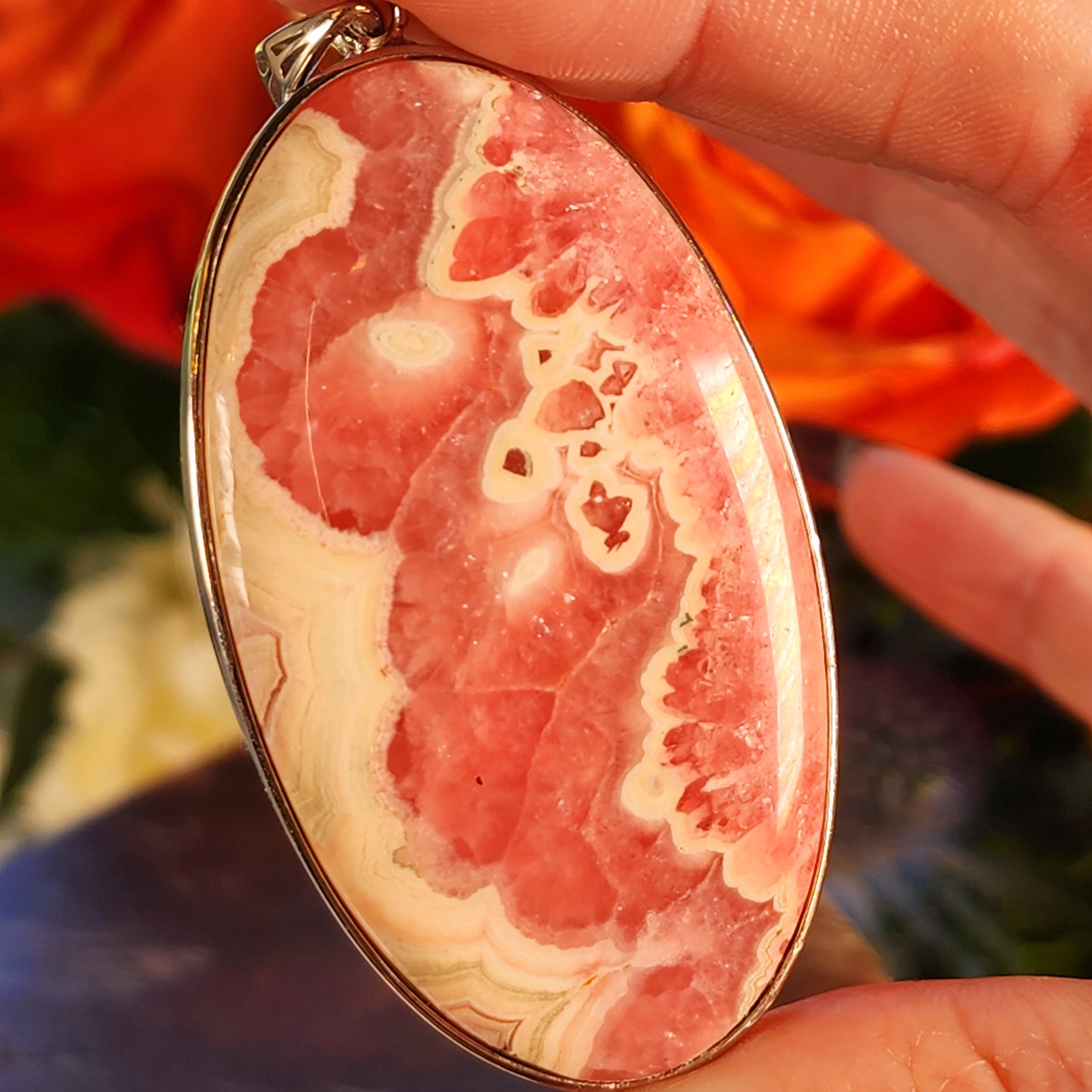 Rhodochrosite Pendant .925 Silver for Emotional and Trauma Healing