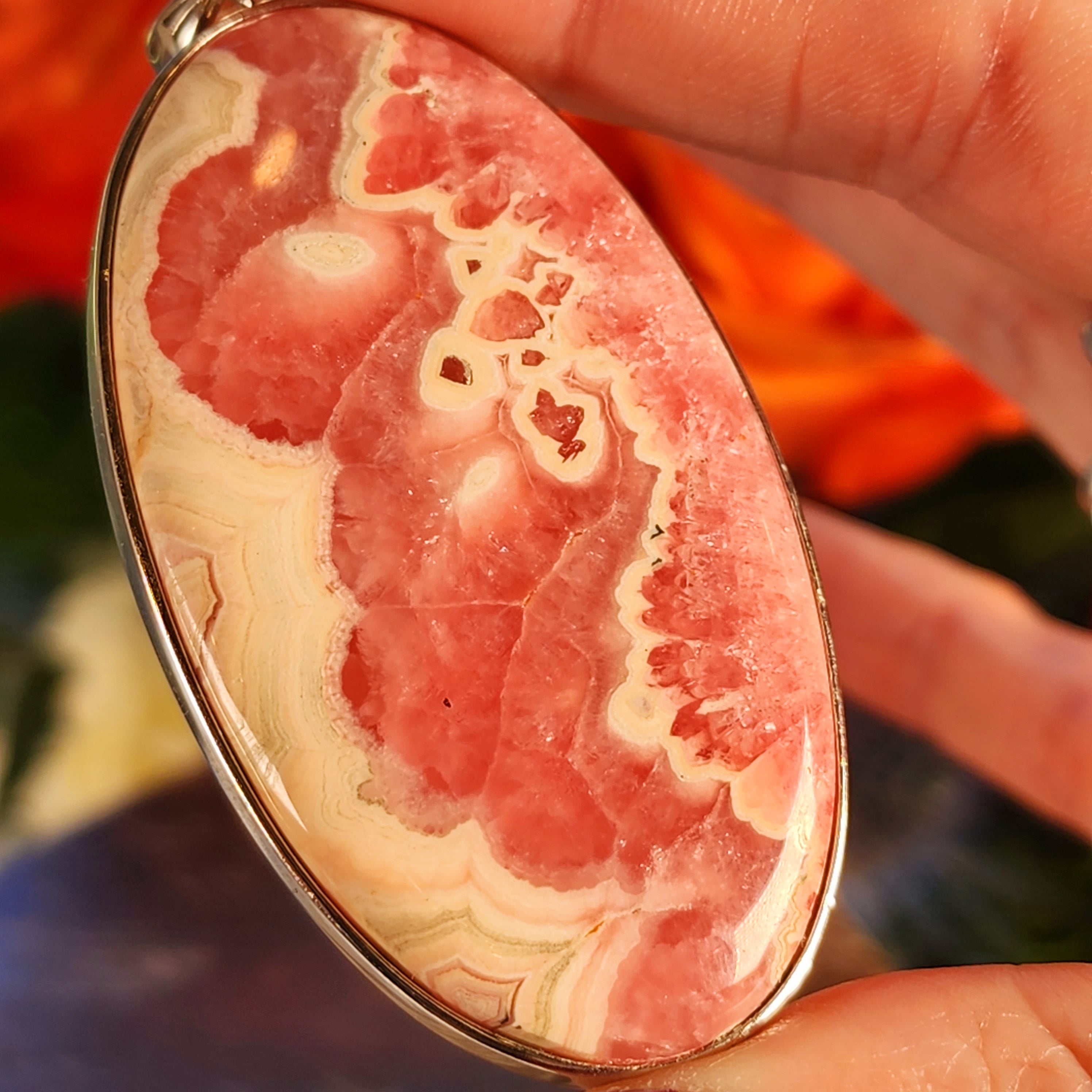 Rhodochrosite Pendant .925 Silver for Emotional and Trauma Healing