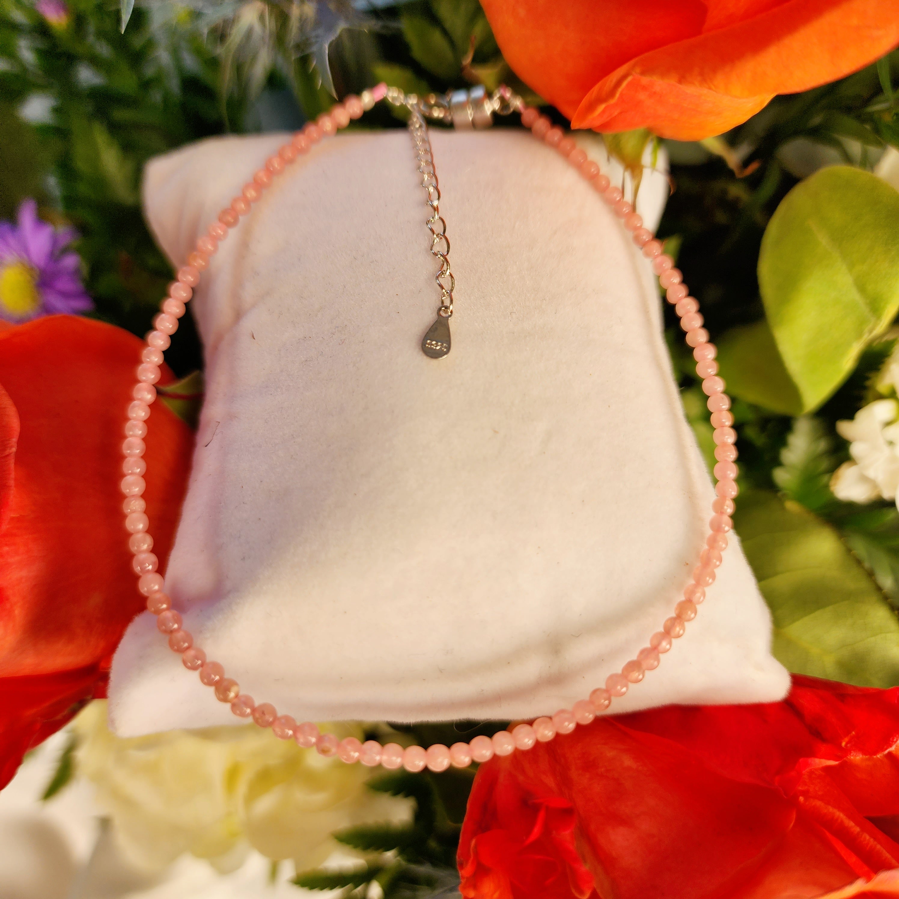 Rhodochrosite Micro Round Anklet .925 Silver for Loving Yourself