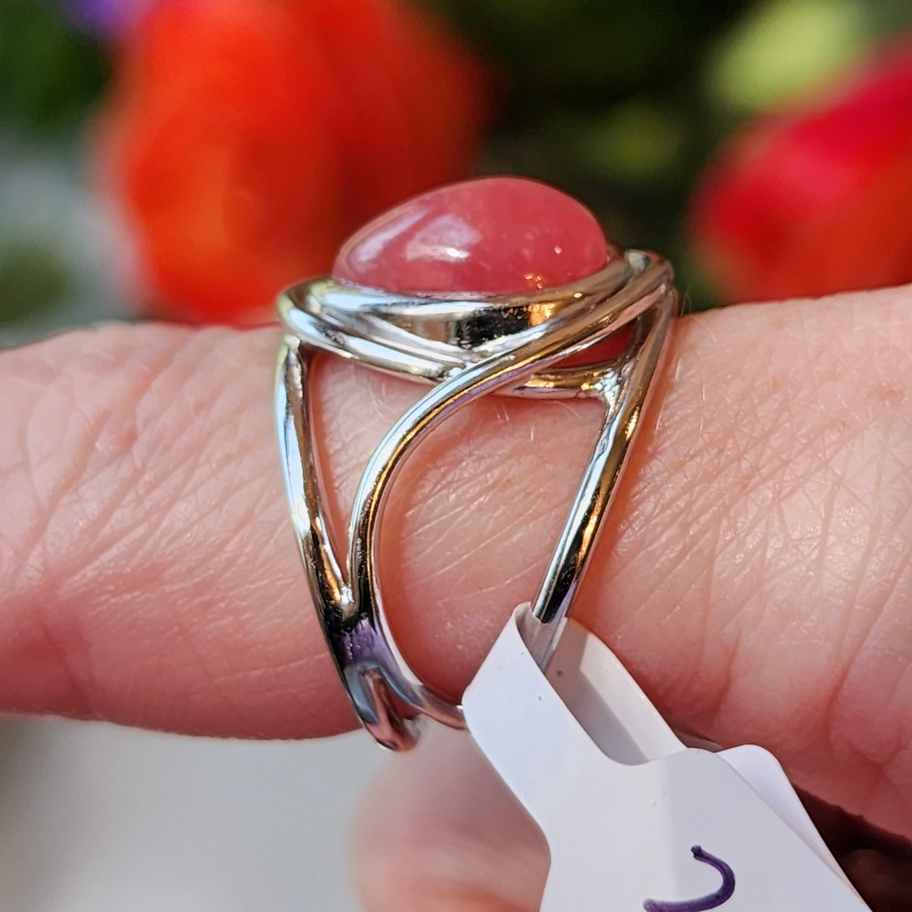 Gel Rhodochrosite Finger Cuff Adjustable Ring .925 Silver for Emotional Healing, Loving Yourself and Following your Heart