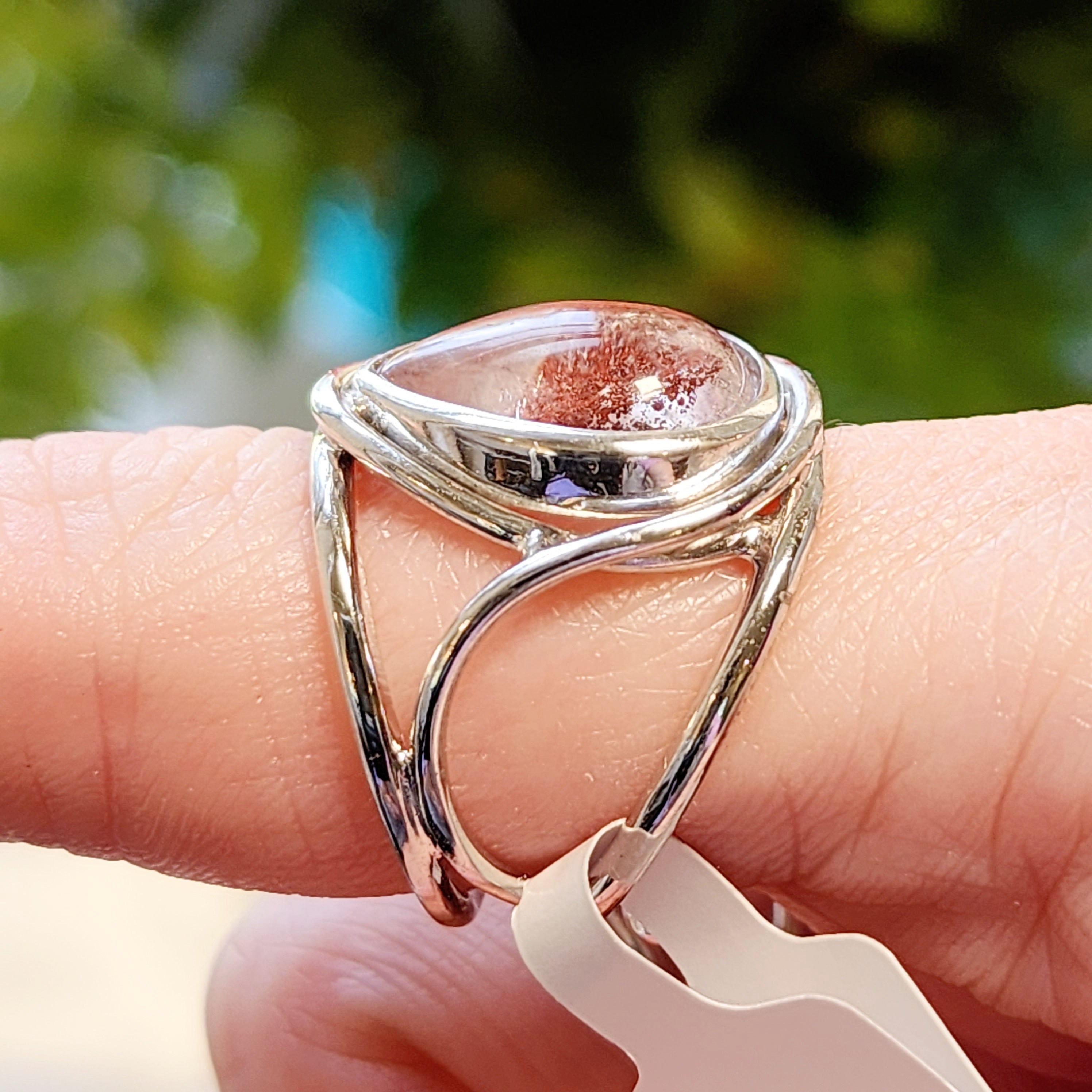 Lepidocrocite Phantom in Quartz Finger Cuff Adjustable Ring .925 Silver for Harmonizing Relationships and Emotional Healing