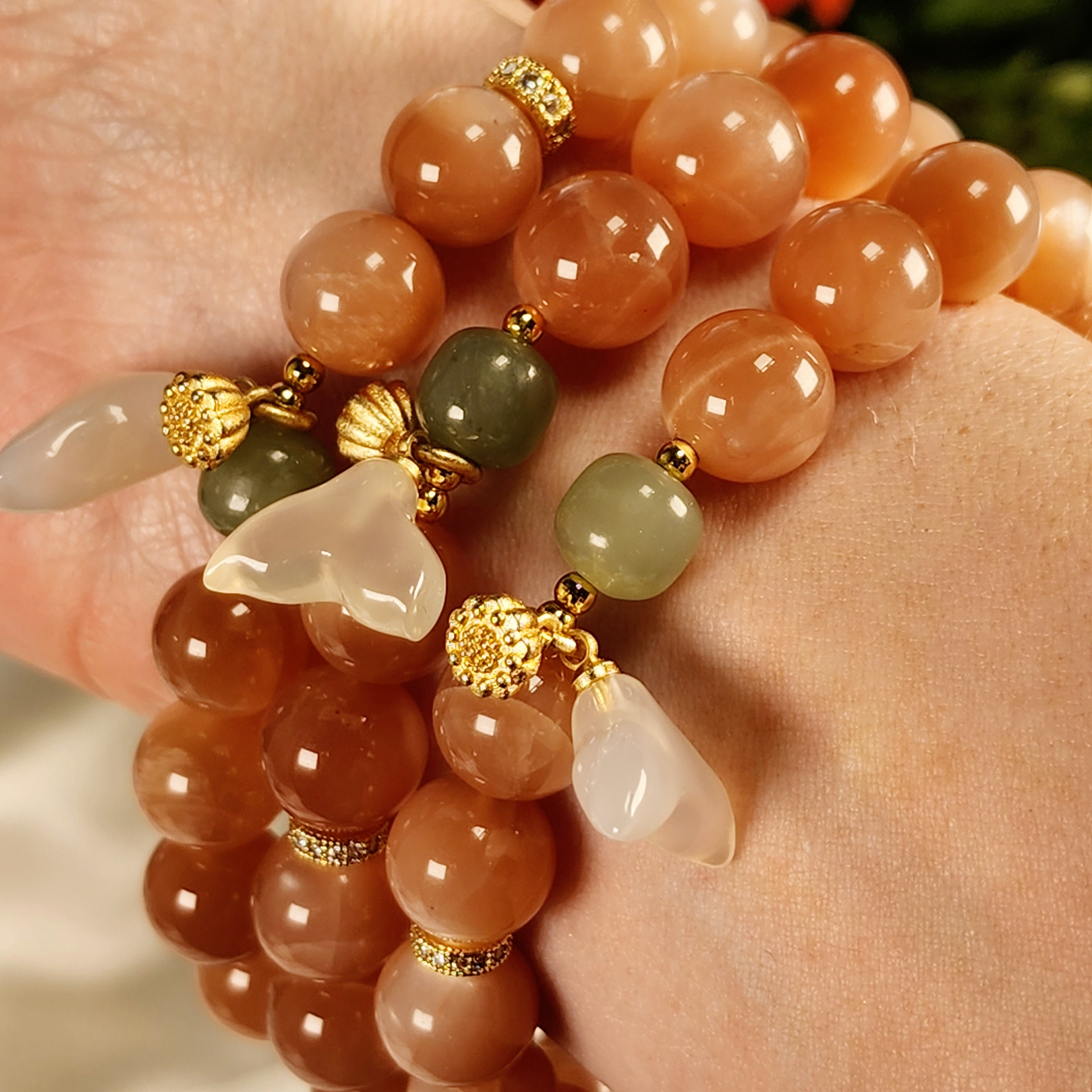 Peach Moonstone, Jade & Agate Bracelet (High Quality) for New Beginnings, Protection, Creativity & Manifestation