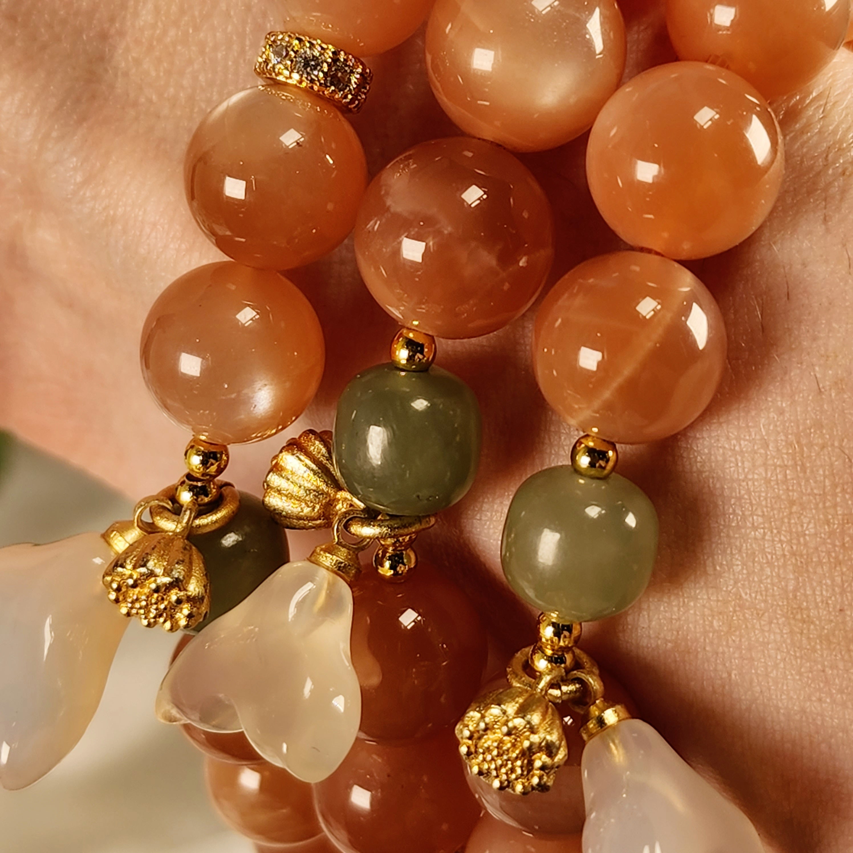 Peach Moonstone, Jade & Agate Bracelet (High Quality) for New Beginnings, Protection, Creativity & Manifestation