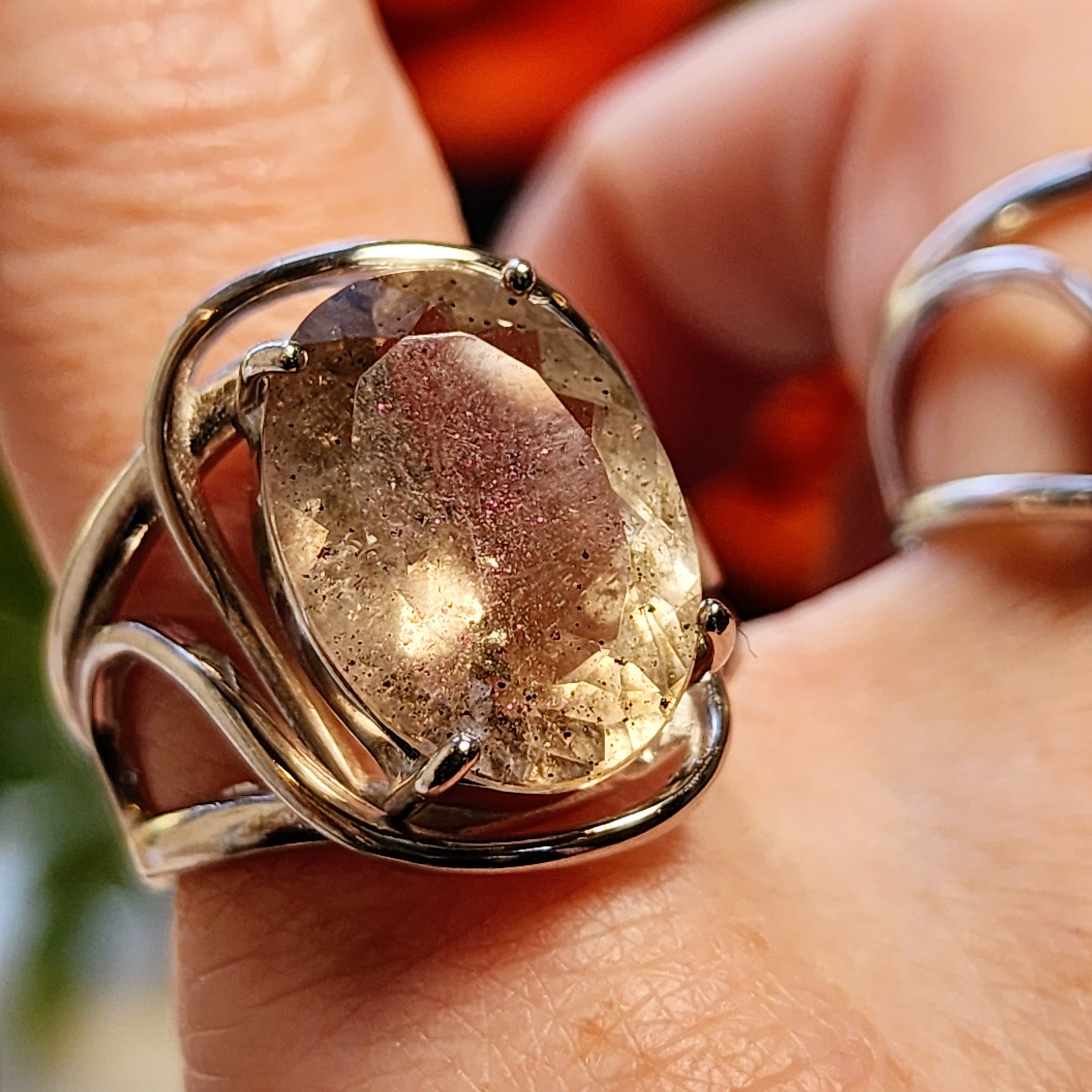 Pink Fire Covellite in Quartz Finger Cuff Adjustable Ring .925 Silver for Manifesting, Enhanced Flow of Energy and Spiritual Transformation