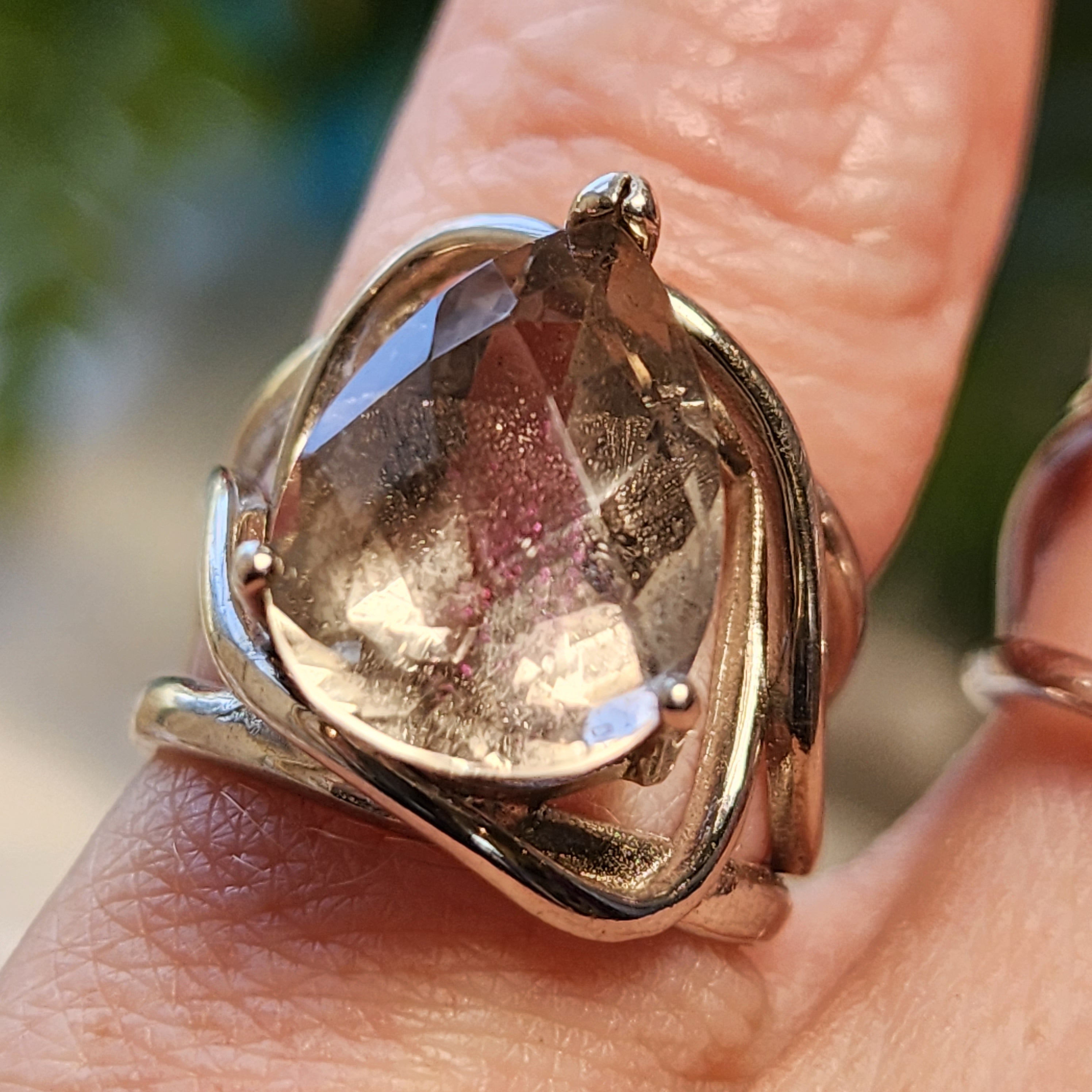Pink Fire Covellite in Quartz Finger Cuff Adjustable Ring .925 Silver for Manifesting, Enhanced Flow of Energy and Spiritual Transformation