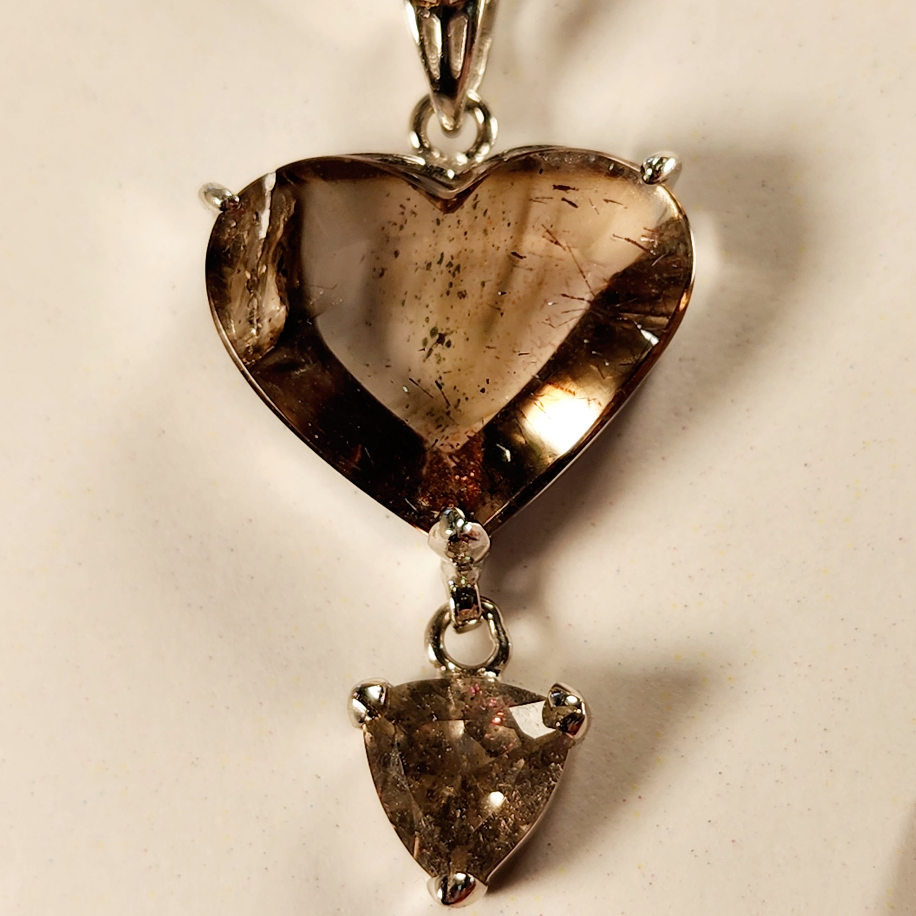 Pink Fire Covellite in Quartz Heart Double Pendant .925 Silver for Spiritual Evolution and Energy Flow