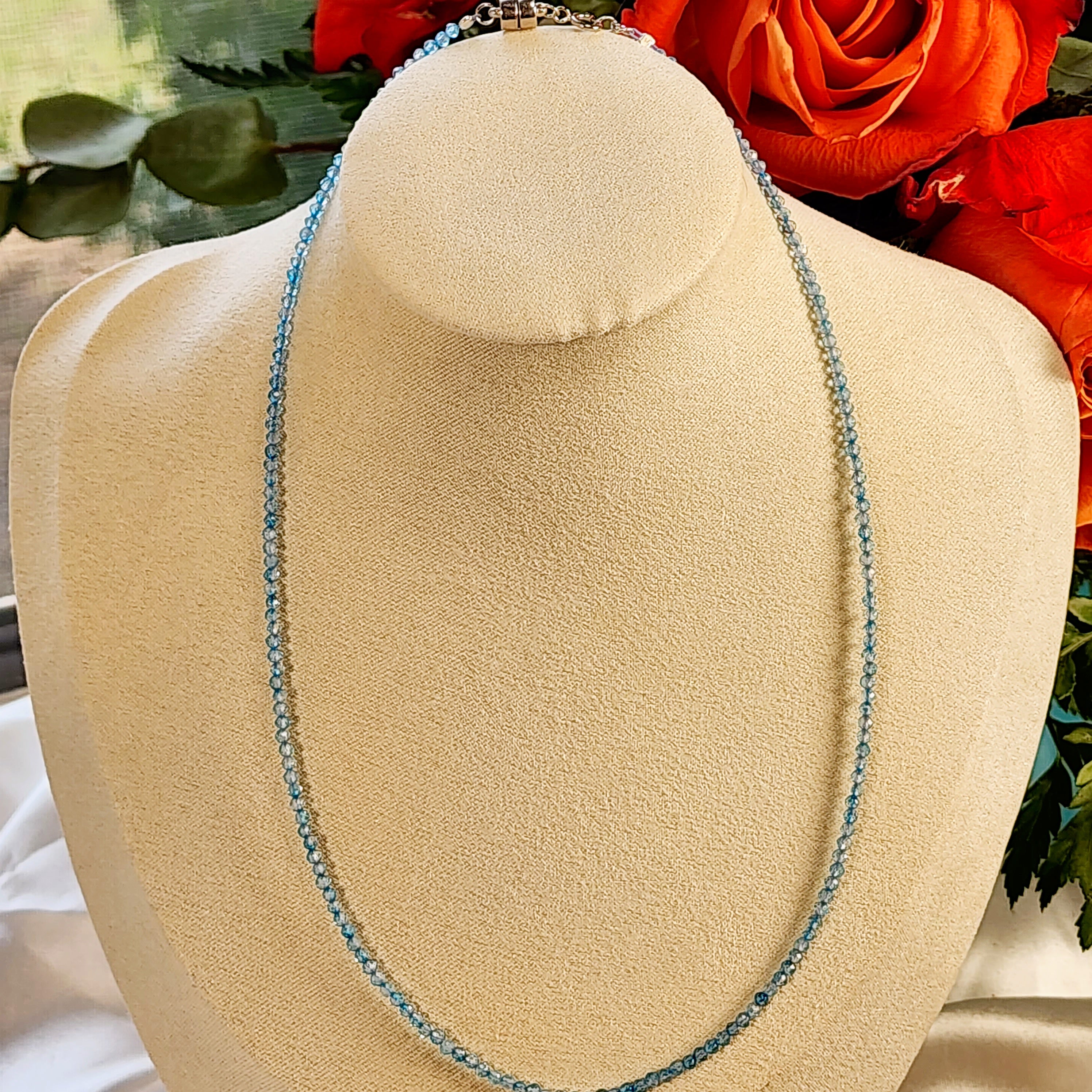 Blue Topaz Micro Faceted Choker/Layering Necklace for Mental Clarity and Wisdom
