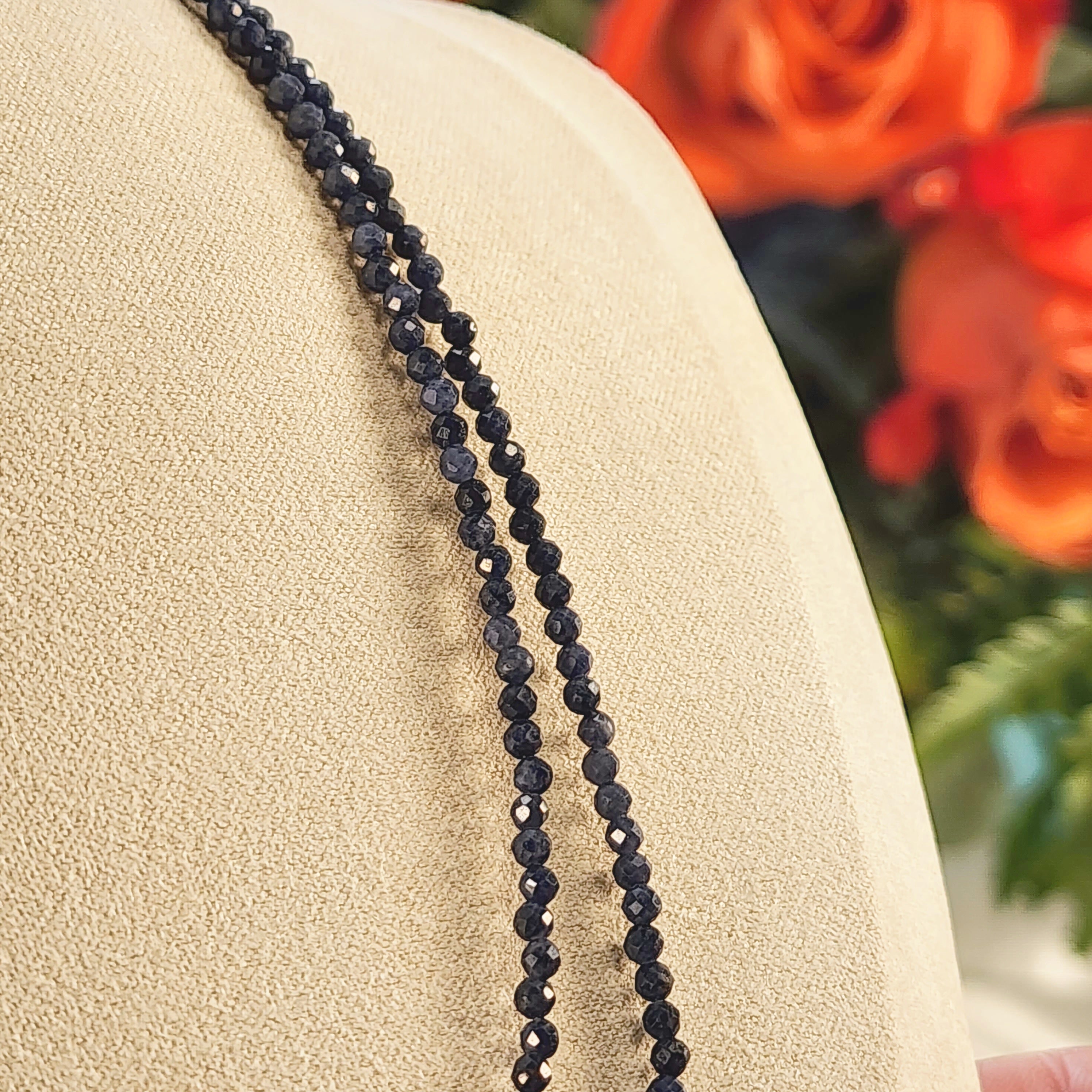 Blue Sapphire Micro Faceted Choker/Layering Necklace for Peace of Mind, Self-Discipline and Truth