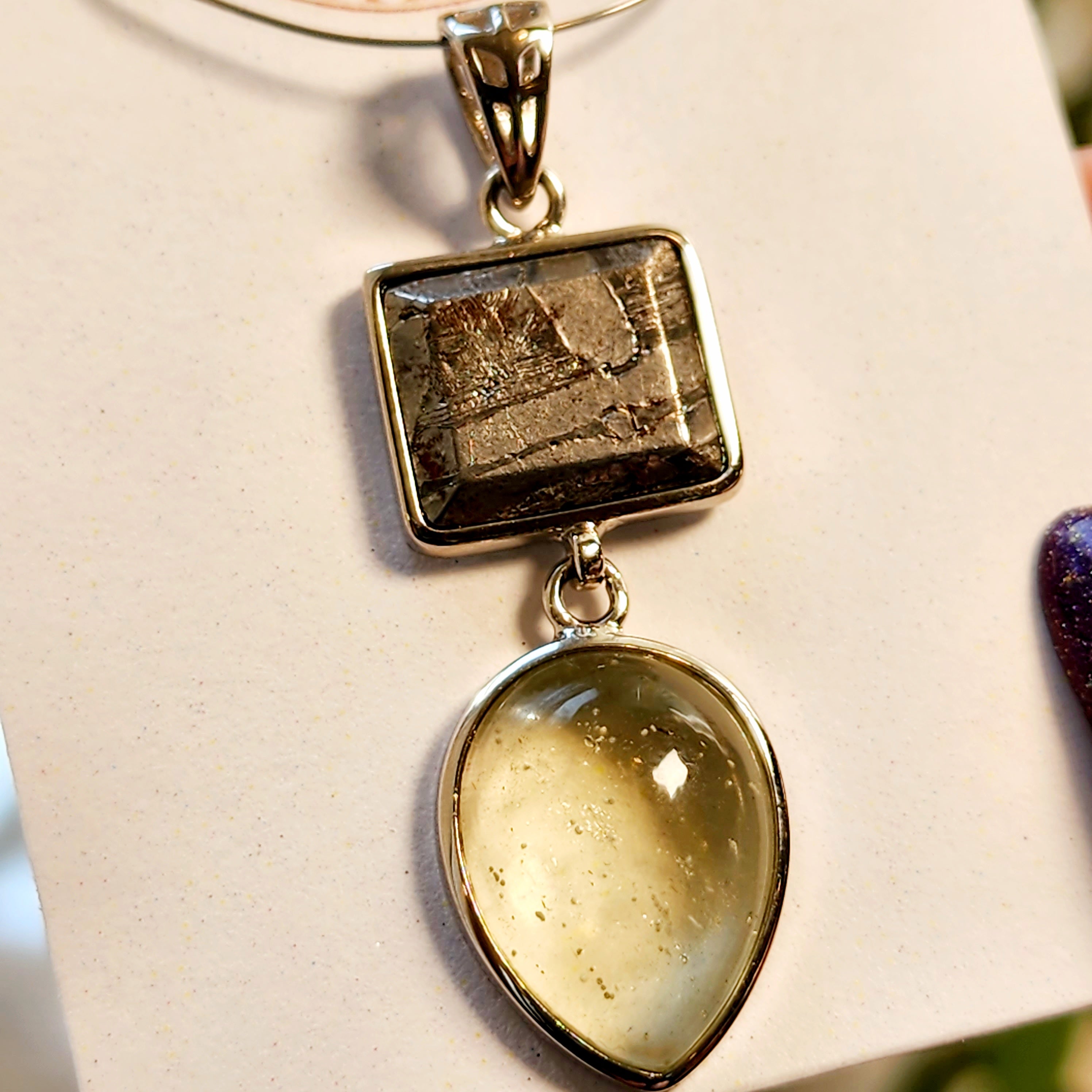 Libyan Desert Glass x Meteorite Pendant .925 Silver for Confidence, Manifesting and Personal Power