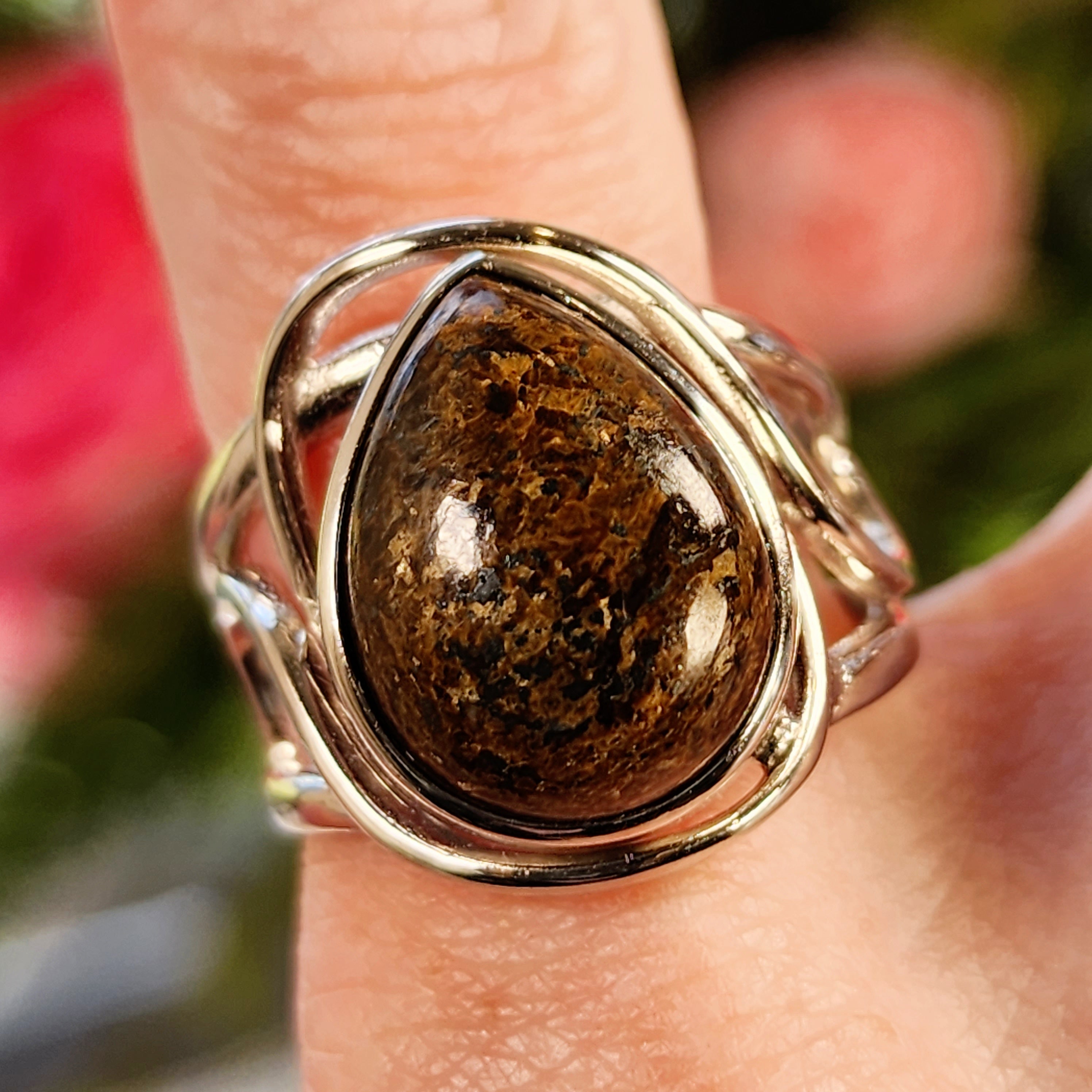 Bronzite Finger Cuff Adjustable Ring .925 Sterling Silver for Achieving Success, Manifestation and Justice