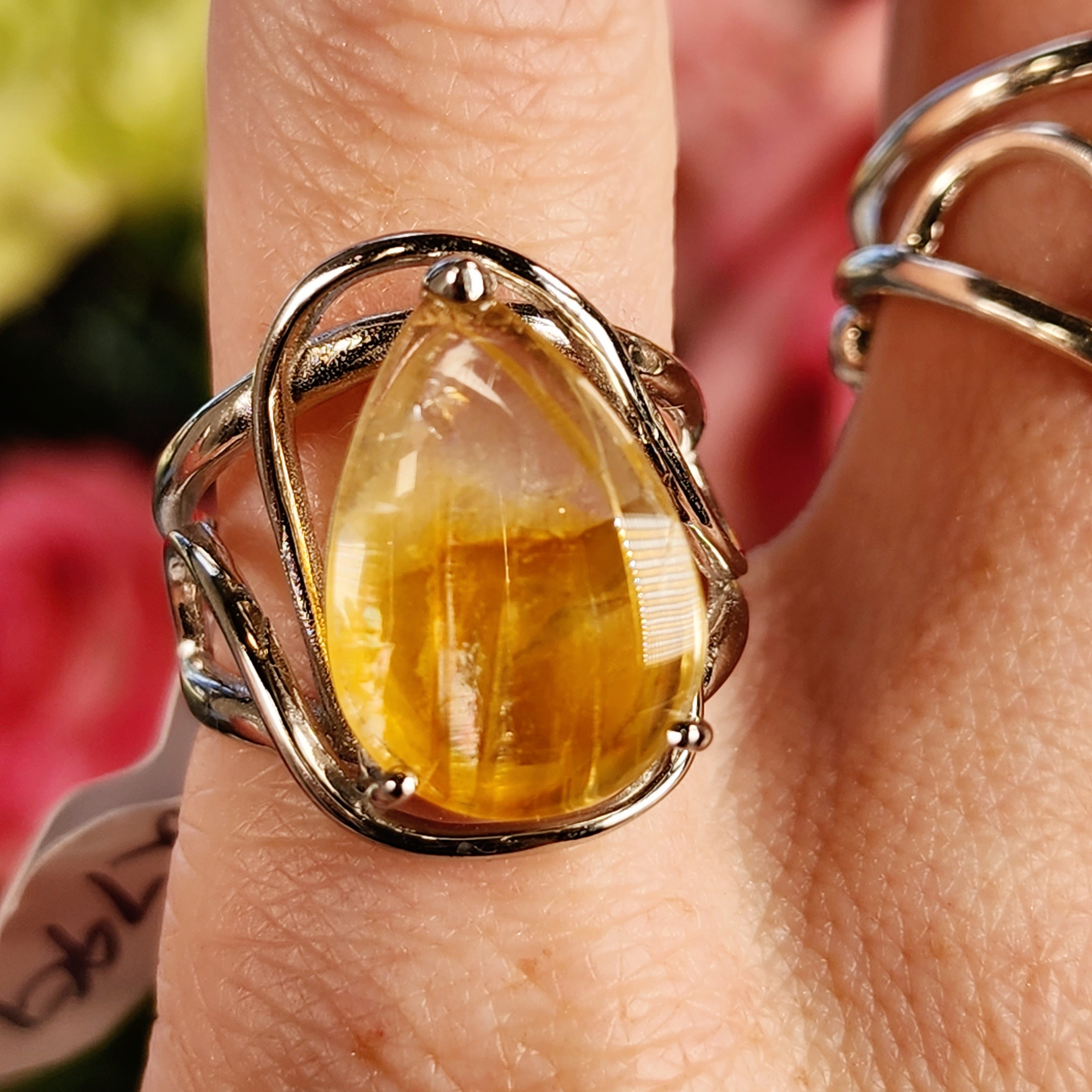 Passion Fruit Quartz Finger Cuff Adjustable Ring .925 Sterling Silver for Hope, Joy and Positivity
