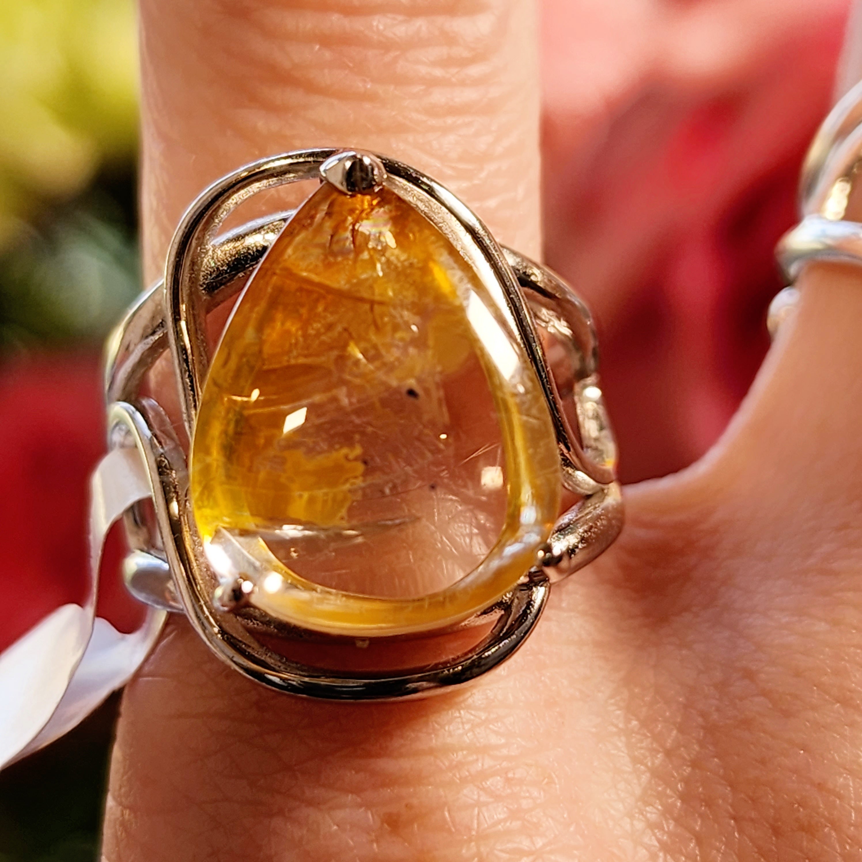 Passion Fruit Quartz Finger Cuff Adjustable Ring .925 Sterling Silver for Hope, Joy and Positivity