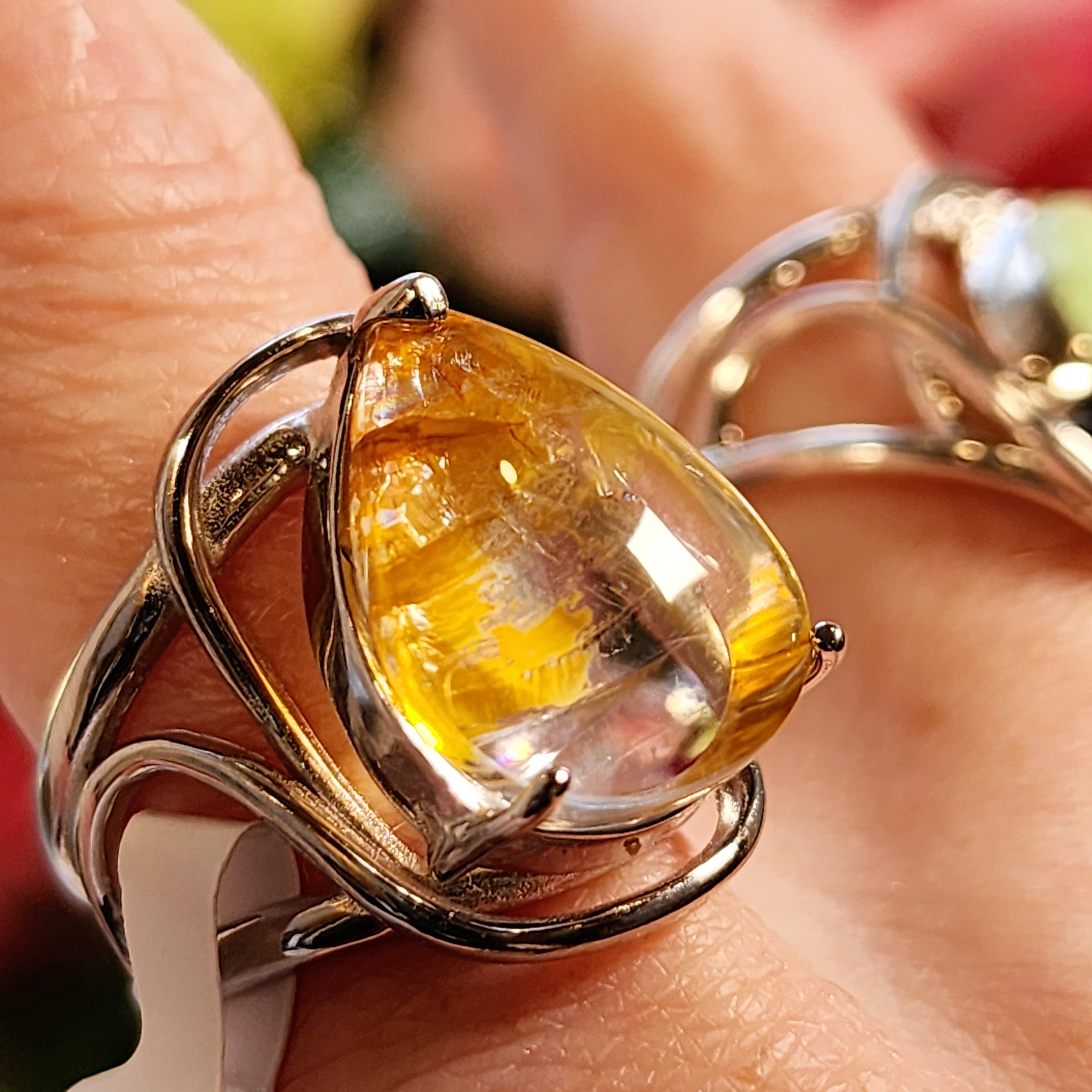 Passion Fruit Quartz Finger Cuff Adjustable Ring .925 Sterling Silver for Hope, Joy and Positivity