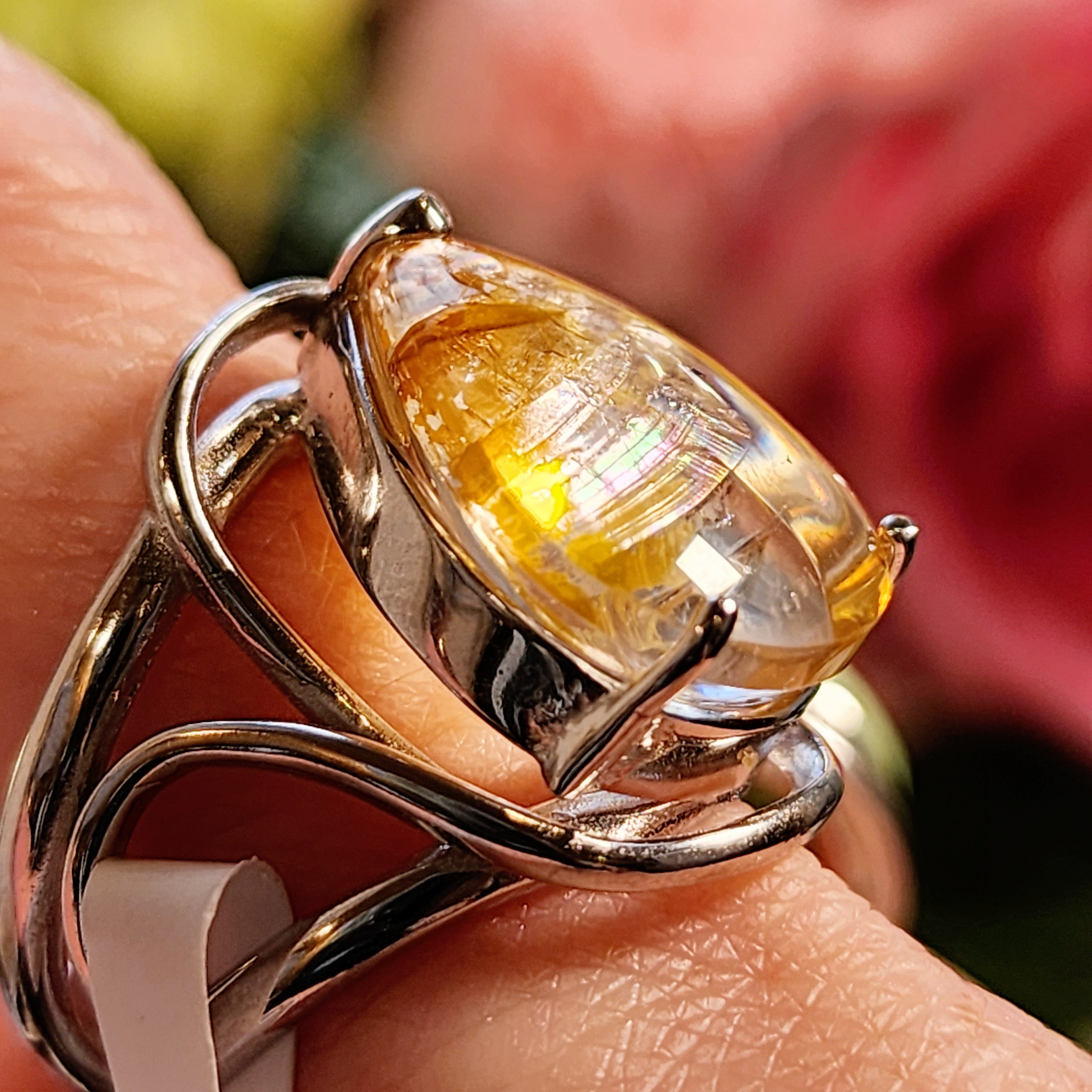 Passion Fruit Quartz Finger Cuff Adjustable Ring .925 Sterling Silver for Hope, Joy and Positivity