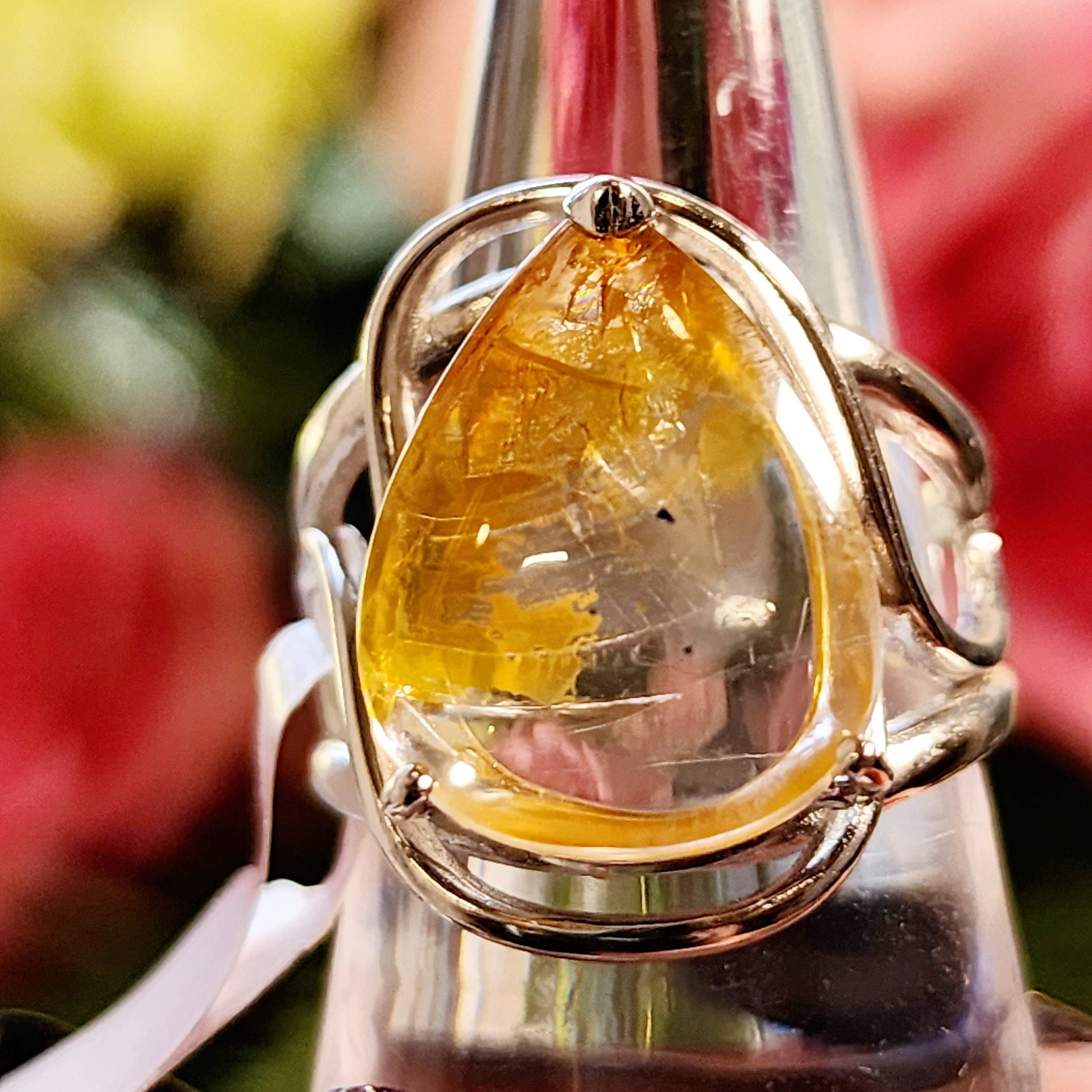 Passion Fruit Quartz Finger Cuff Adjustable Ring .925 Sterling Silver for Hope, Joy and Positivity