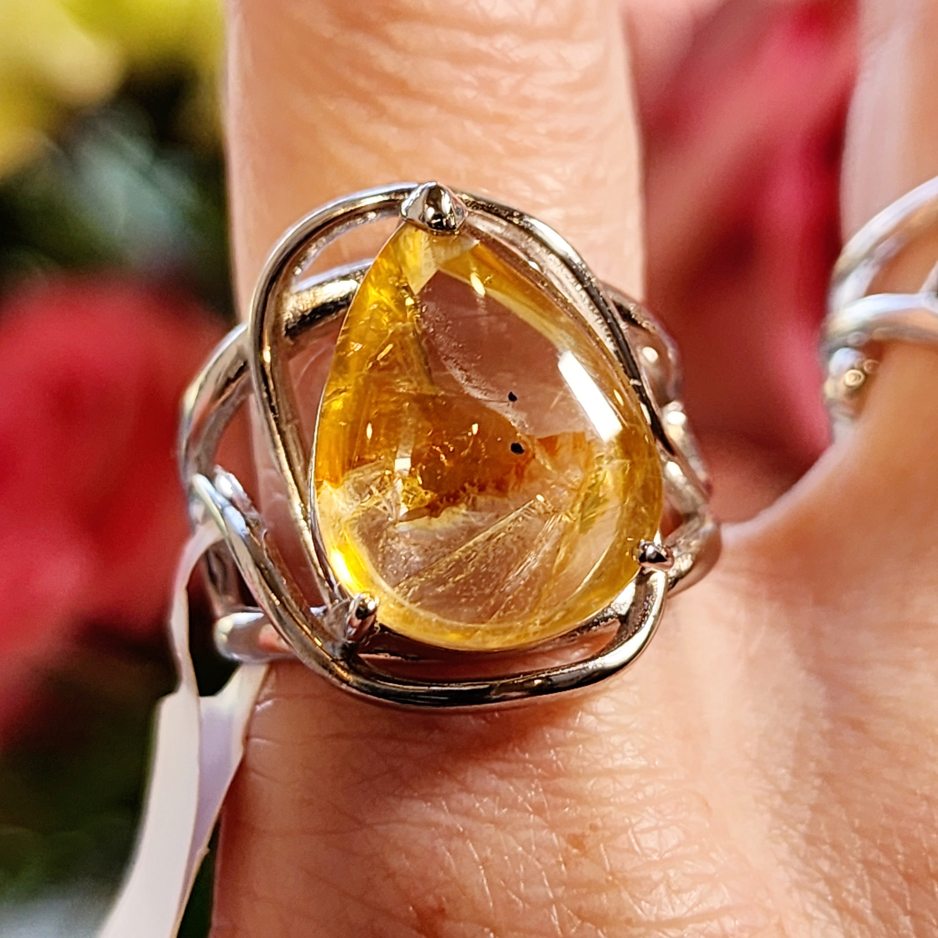 Passion Fruit Quartz Finger Cuff Adjustable Ring .925 Sterling Silver for Hope, Joy and Positivity