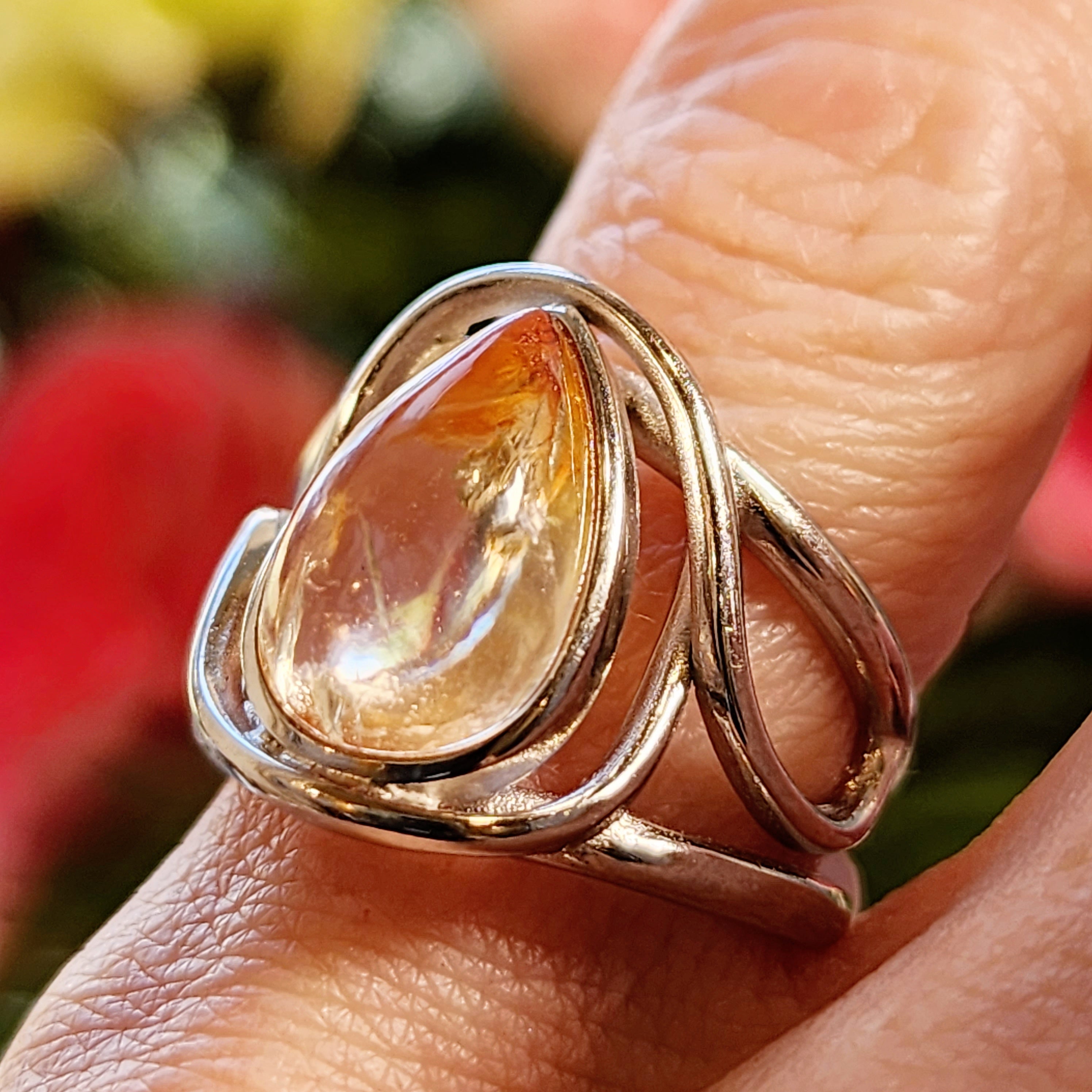 Koi Quartz Finger Cuff Adjustable Ring .925 Sterling Silver for Spiritual Transformation