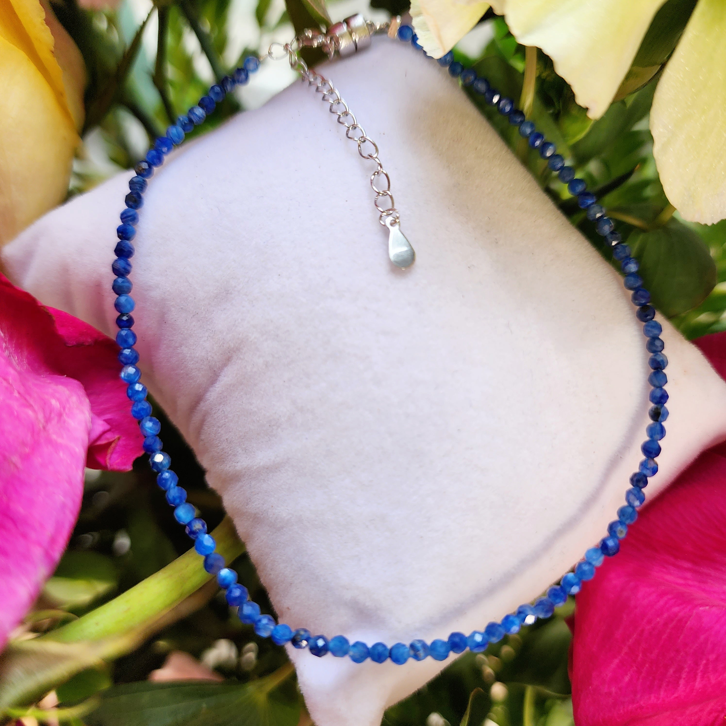 Blue Kyanite Micro Faceted Anklet .925 Silver for Harmony and Empathy in Communication