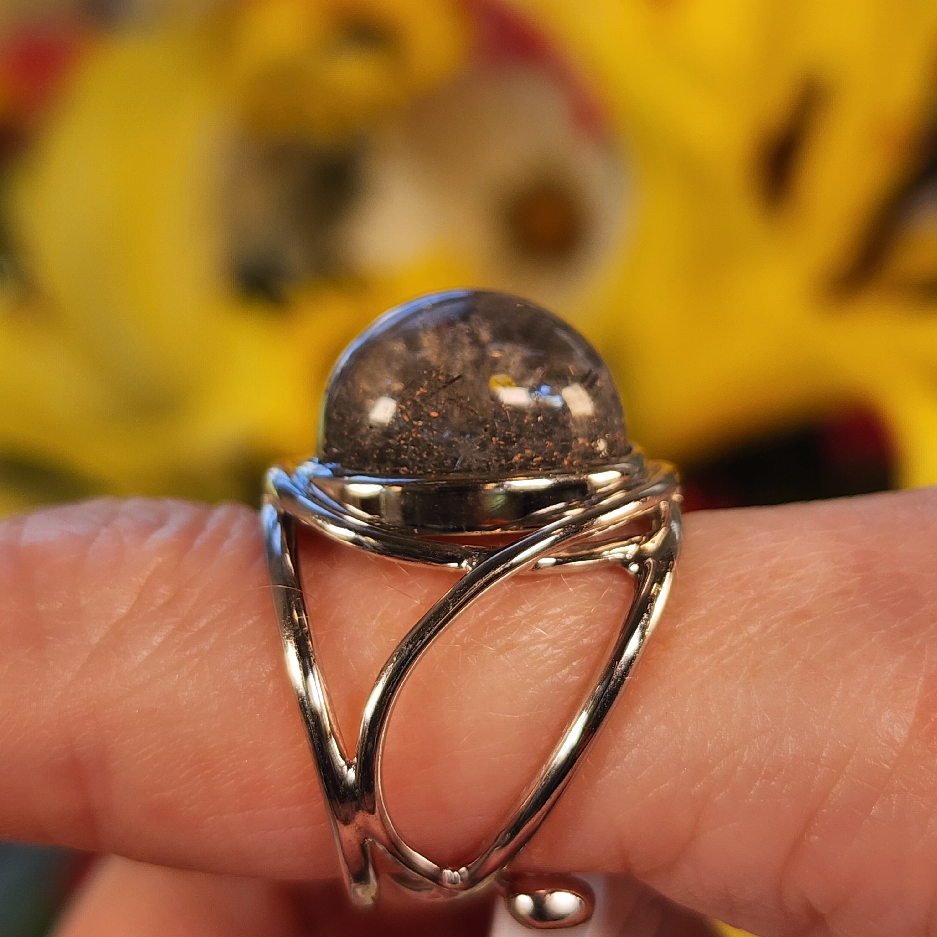 Silver Garden Quartz Finger Cuff Adjustable Ring .925 Silver for Grounding, Protection and Shamanic Journey