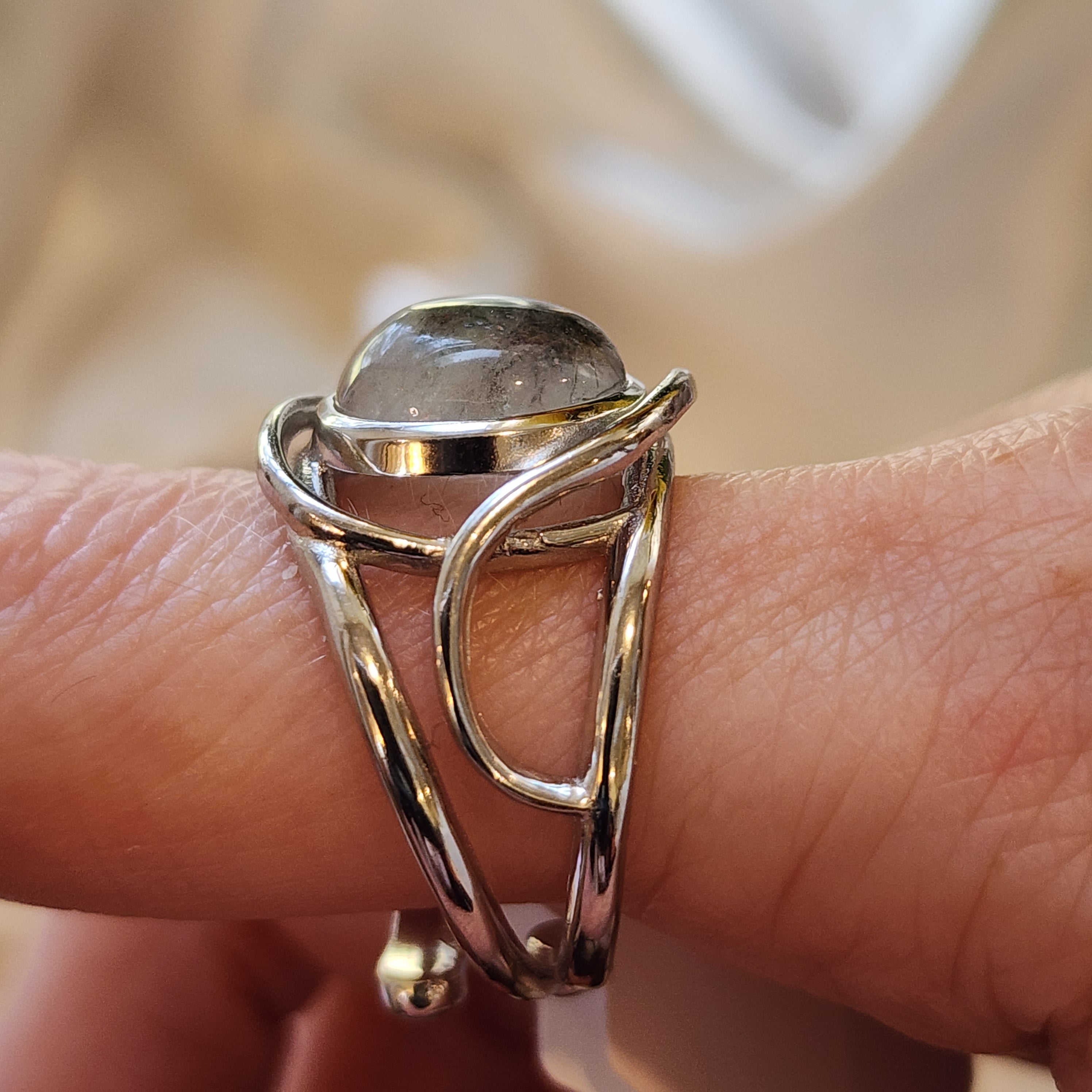 Hollandite in Quartz Finger Cuff Adjustable Ring .925 Silver for Finding your Destiny, Hope and Connecting with your Higher Self