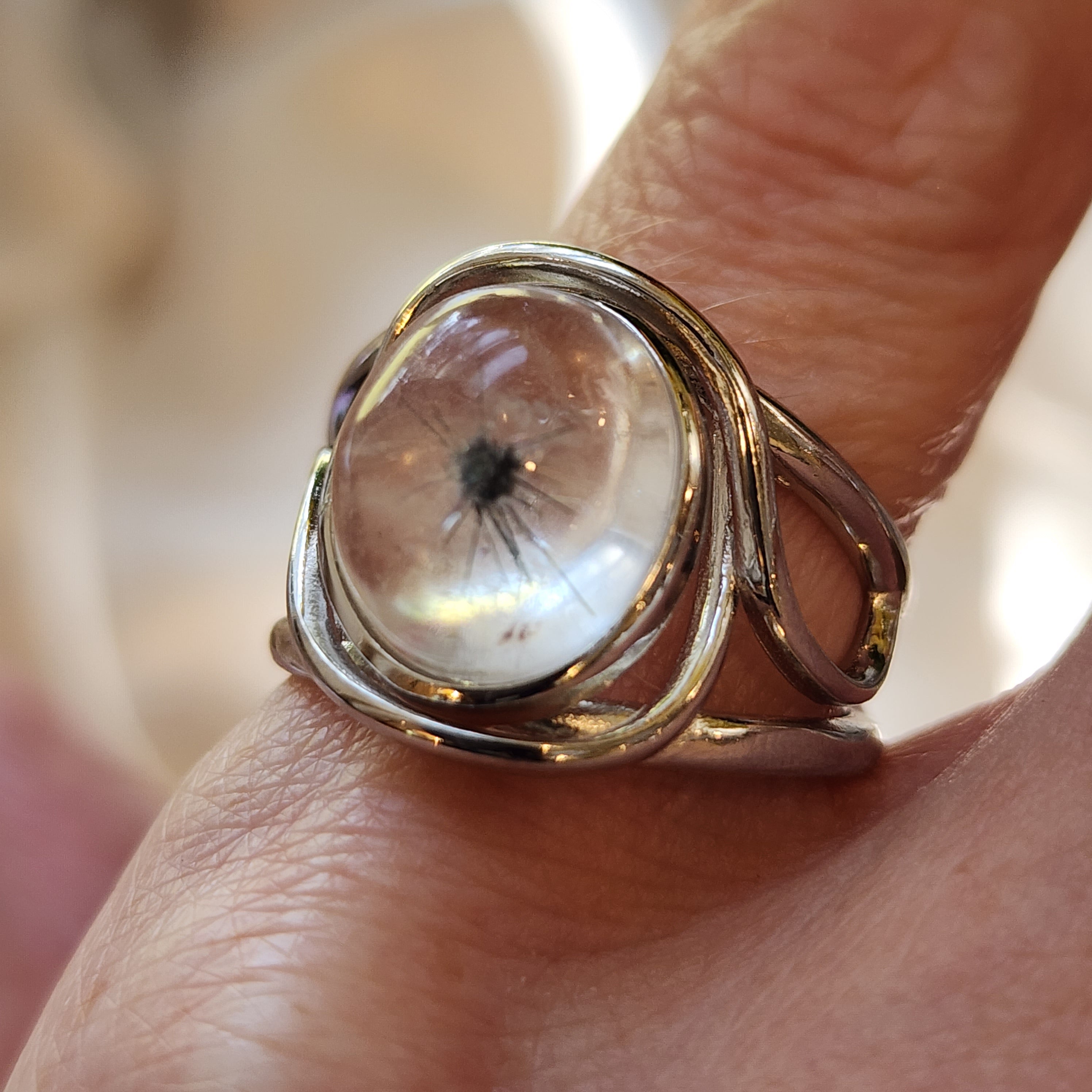Hollandite in Quartz Finger Cuff Adjustable Ring .925 Silver for Finding your Destiny, Hope and Connecting with your Higher Self